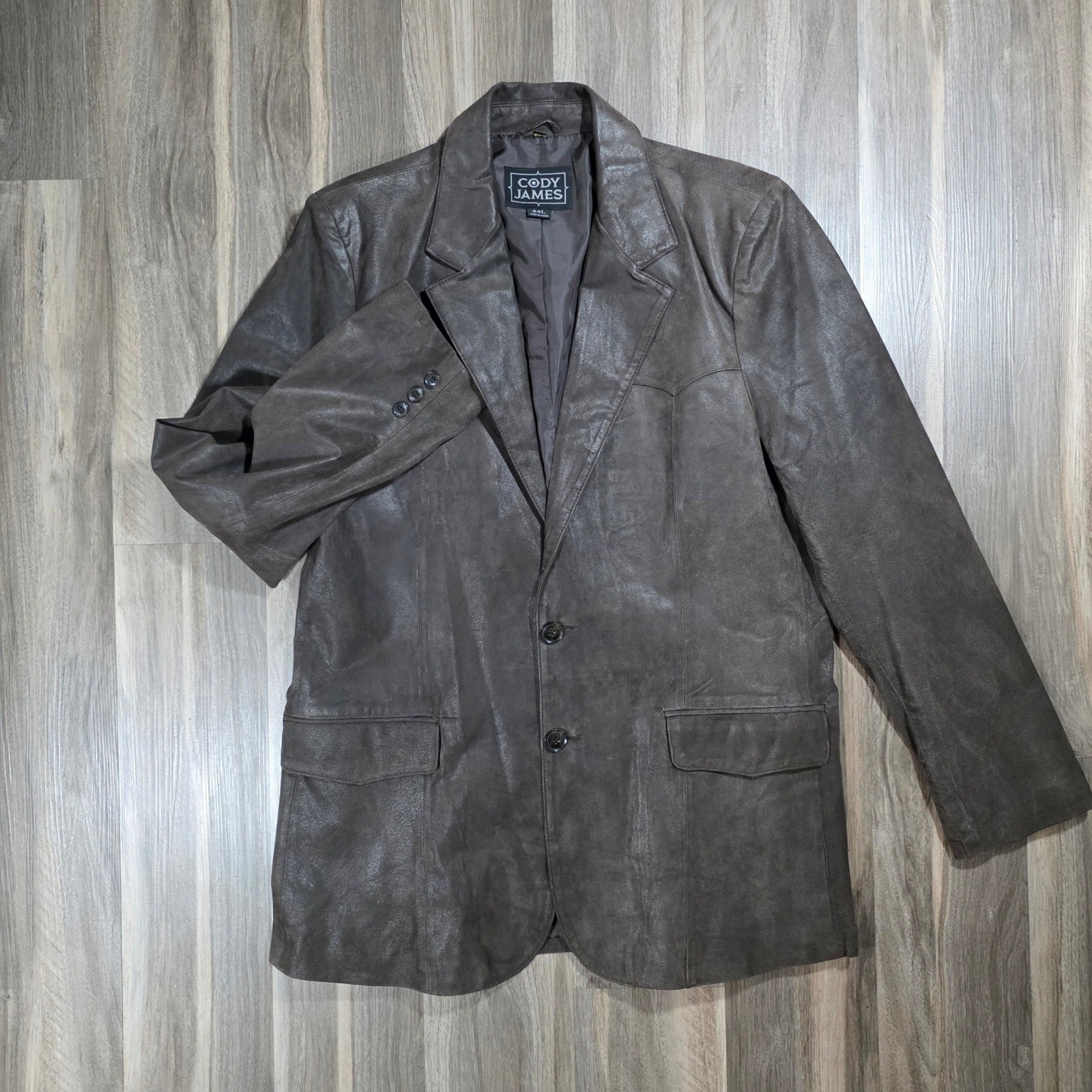 Cody James Mens Brown Leather Western Blazer Jacket Two Button Distressed 44L