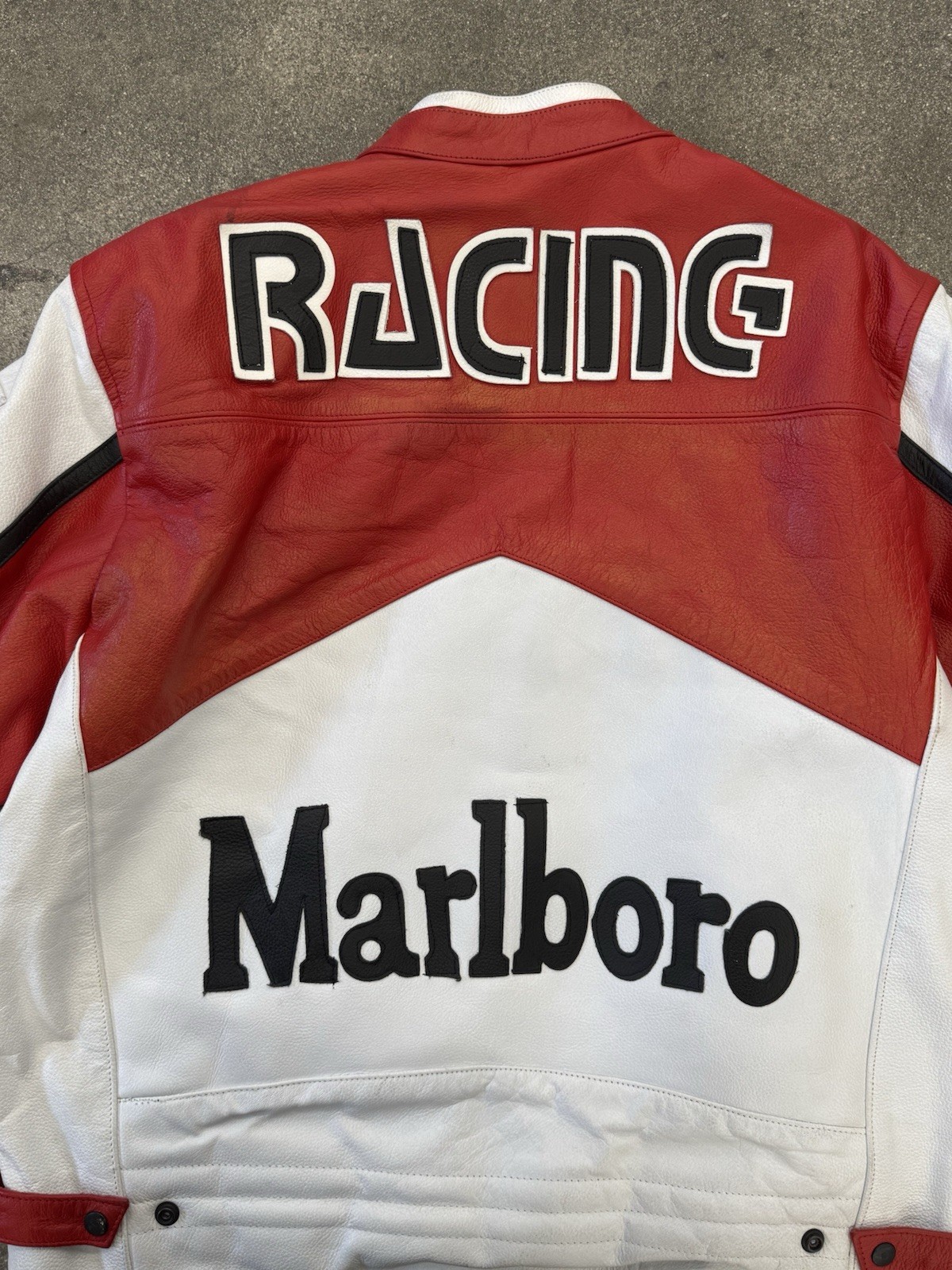 Marlboro Vintage Racing Jacket Red & White Edition Cowhide Leather Biker Jacket.