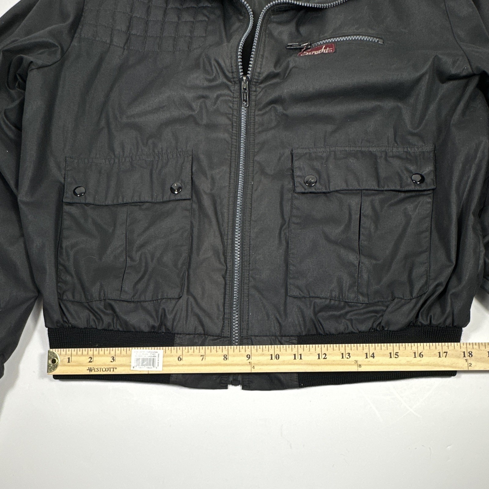 Seruchi Men’s Black Bomber Jacket – Full Zip Pockets – Size 46 Regular