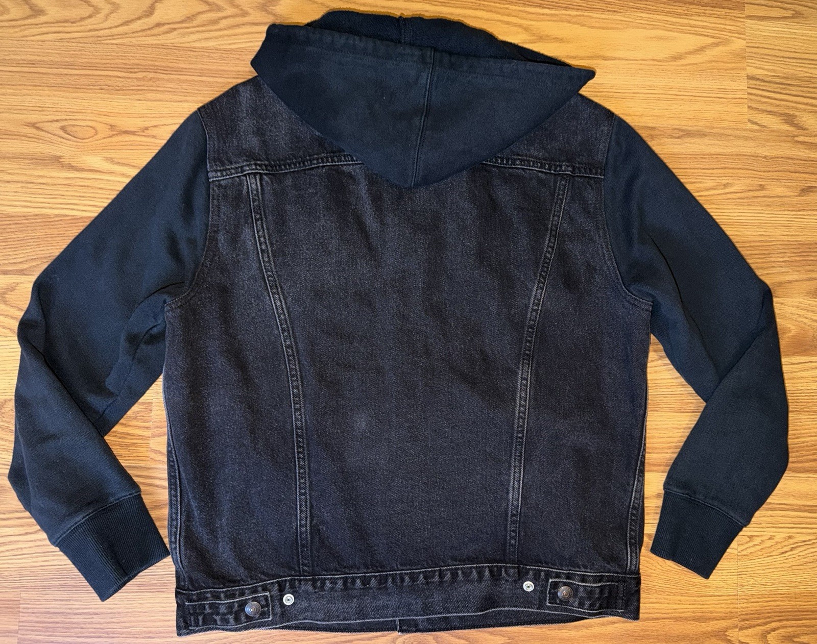 Levis Hybrid Hooded Denim Trucker Hoodie Jean Jacket Meidum Black Vintage Fit