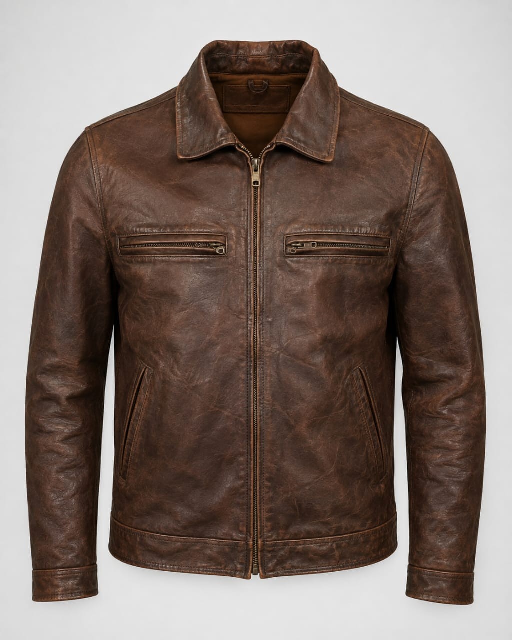 Vintage Brown Leather Jacket – Classic Retro Biker Style