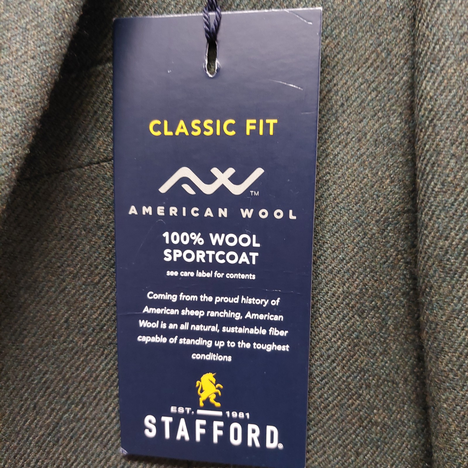 Stafford Classic Fit 100%American Wool Sportcoat Green & Navy Men sizes 40 to 52