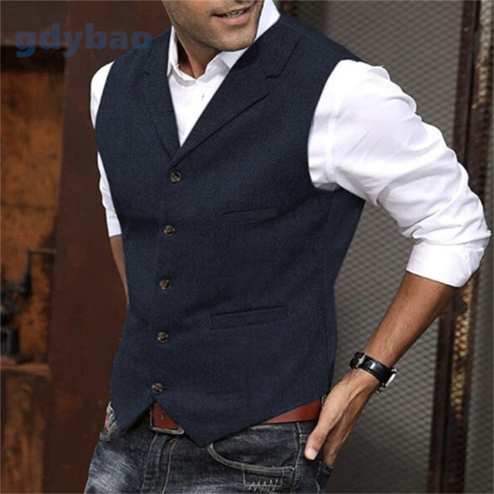 2023 Mens Suit Vintage Tweed Vest Herringbone Waistcoats Wedding Retro Wool