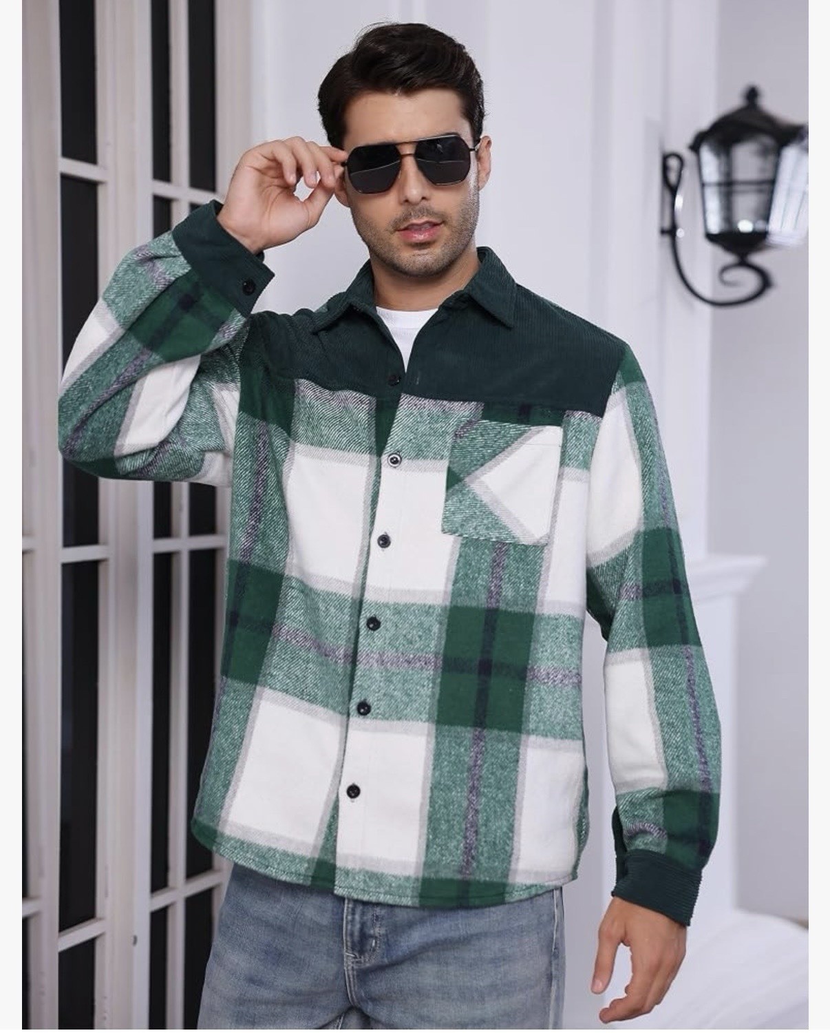 Flannel Jacket Men’s Long Sleeve Plaid Tartan Shacket Large