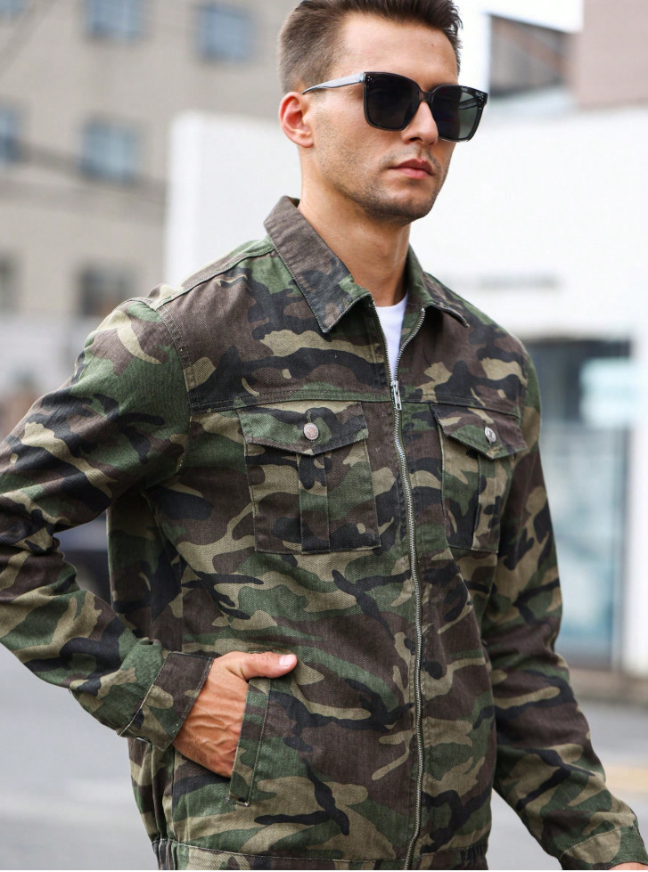Men’s Camouflage Jacket, Casual Zip‑Up Military Style Lightweight Outerwear Coat