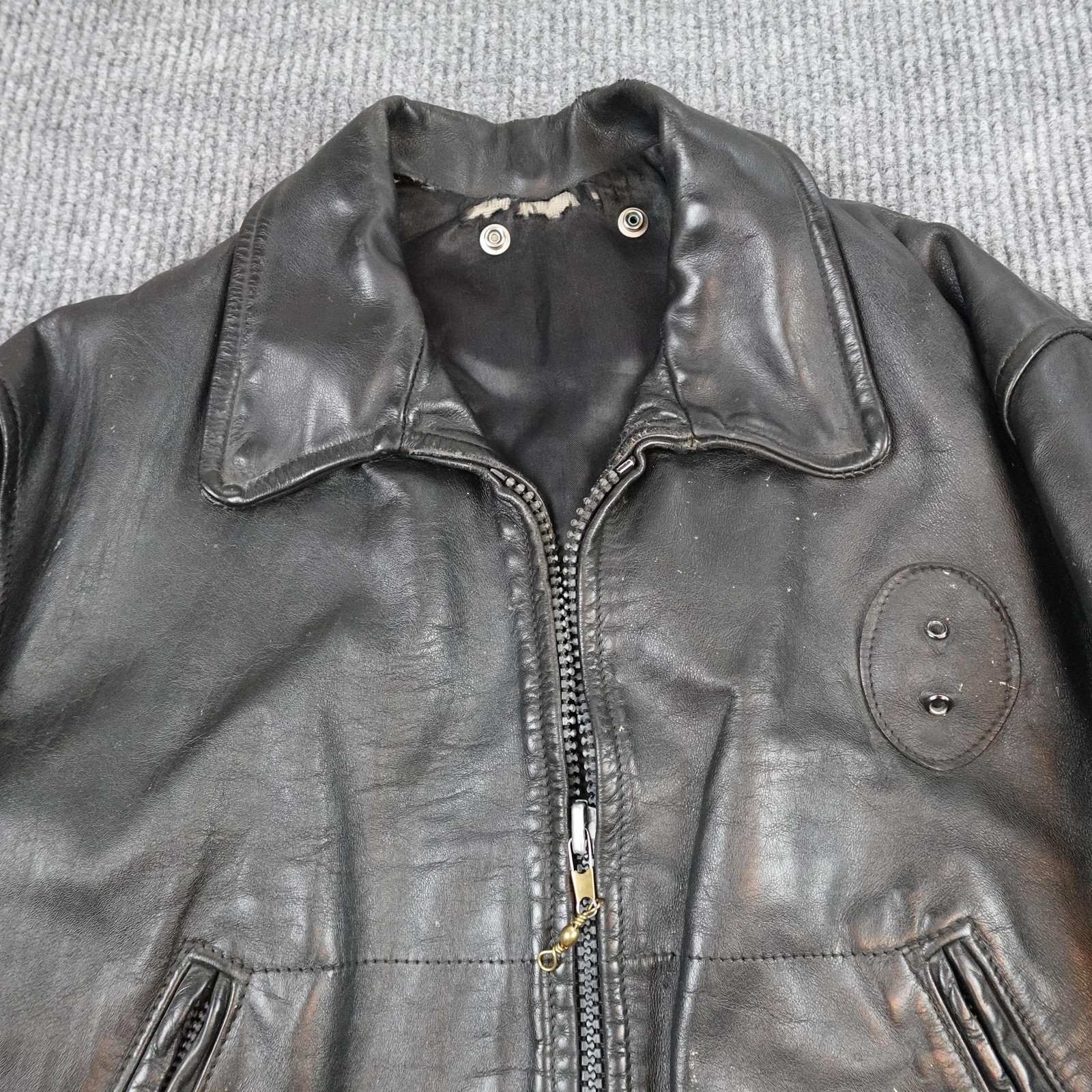 Vintage Cal CHP Leather Motorcycle Jacket Mens Large Black Lace Up Biker