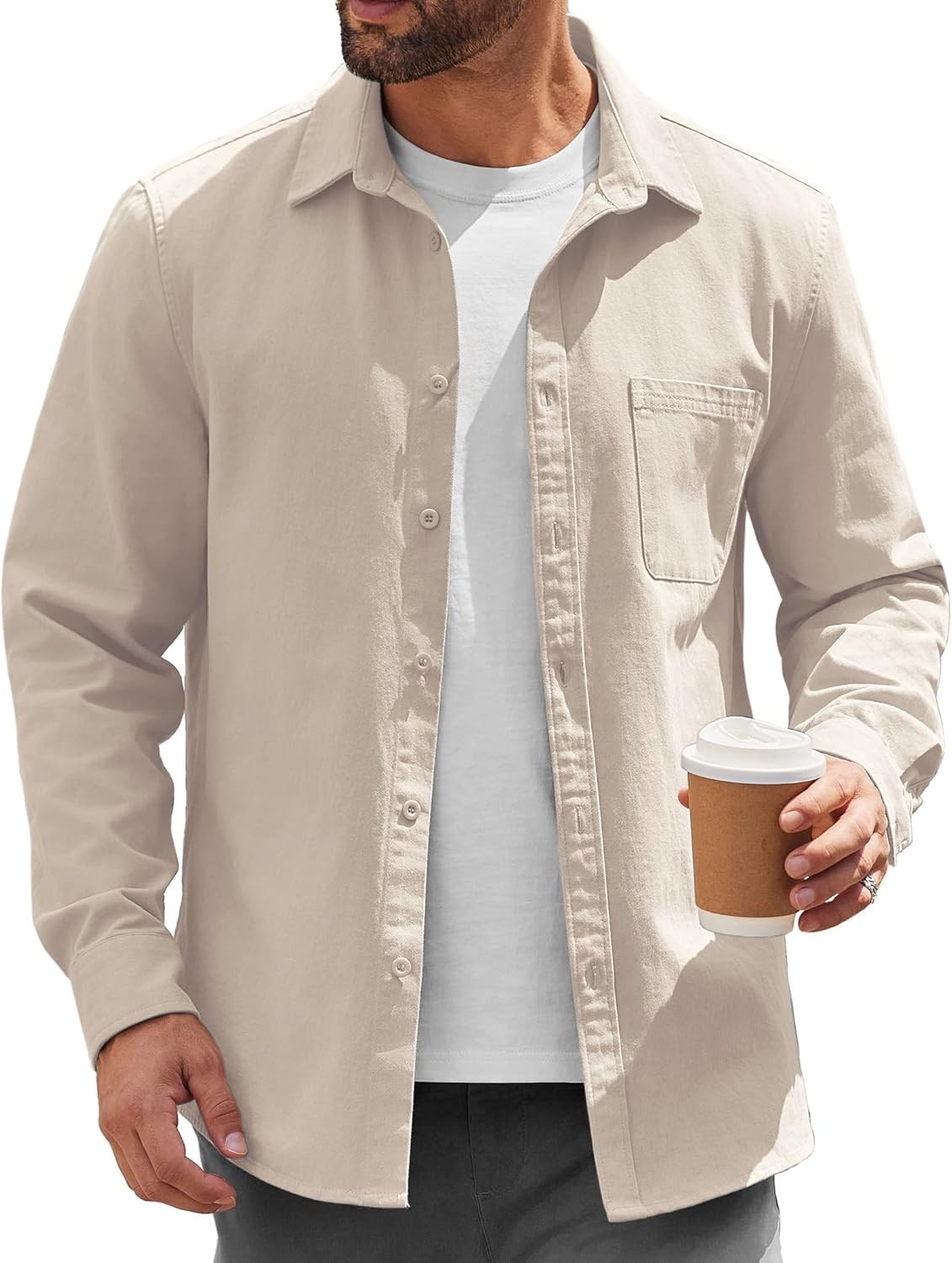 Mens Lightweight Fall Shacket Casual Button Down Shirt Jacket Layering Overshirt