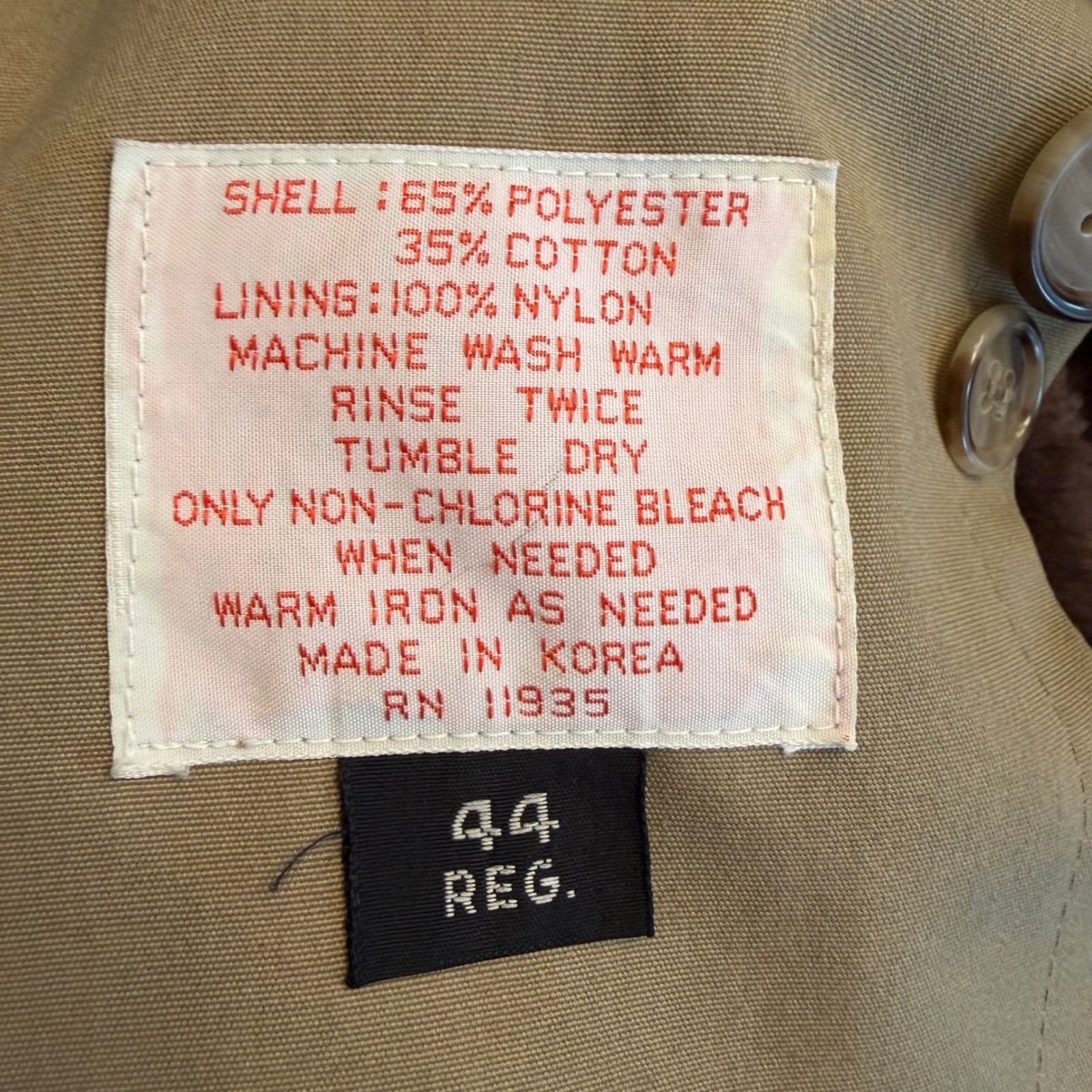 Stafford Lined Trench Coat Khaki Size 44 Double Breasted Belted Vintage Korea