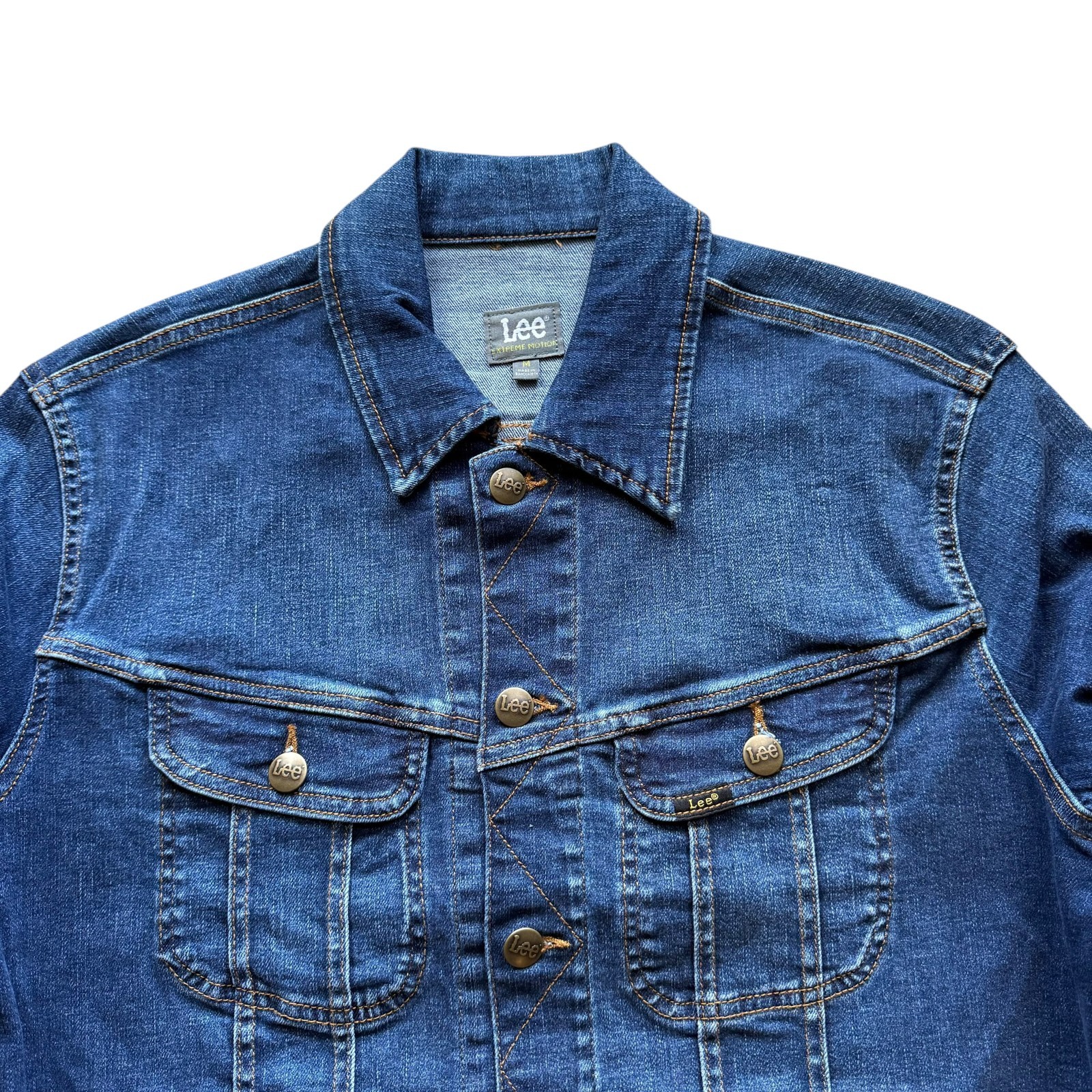 LEE Men’s Dark Blue Wash Regular Fit Extreme Motion Rider Trucker Denim Jacket