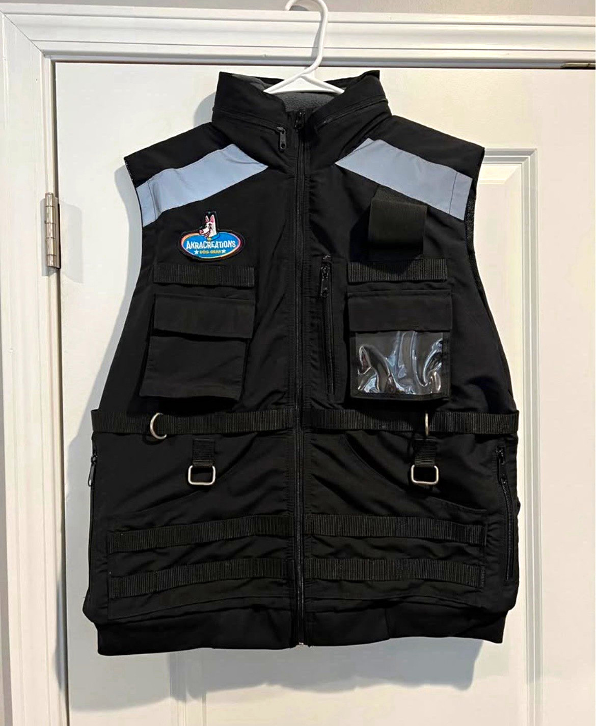 AKRACREATIONS Dog Training Vest Full Zip Lined Pockets Black/Gray Small