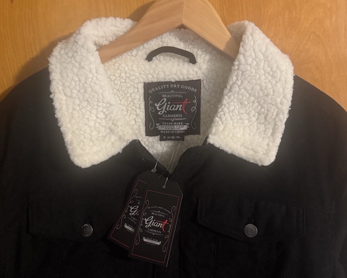 Black Corduroy Jacket Mens Large Fleece Sherpa