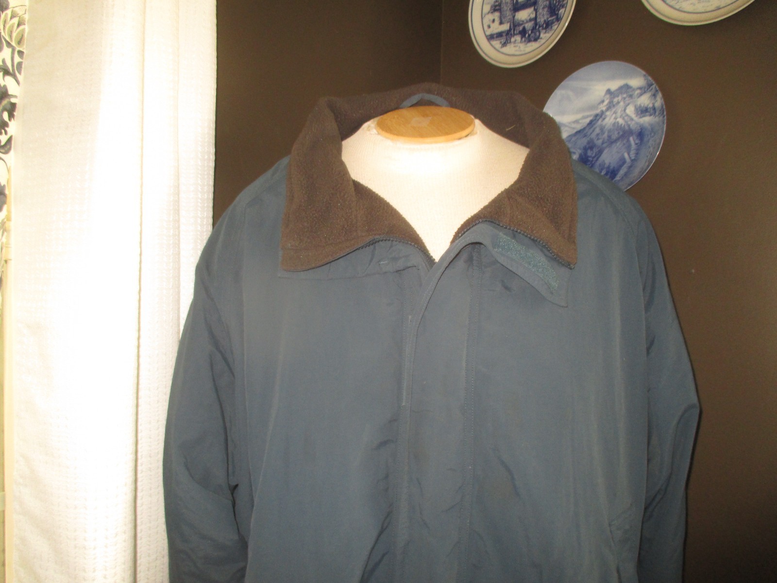 CABELA’S mens SZ 3XL blue tone FLEECED LINED zip front nylon coat