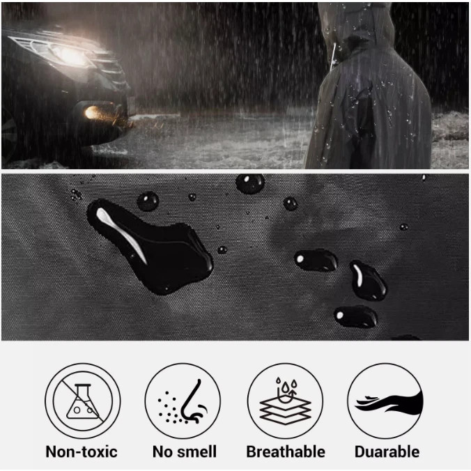 Men Black Waterproof Long Raincoat Rain Coat Hooded Trench Jacket Outdoor Hiking