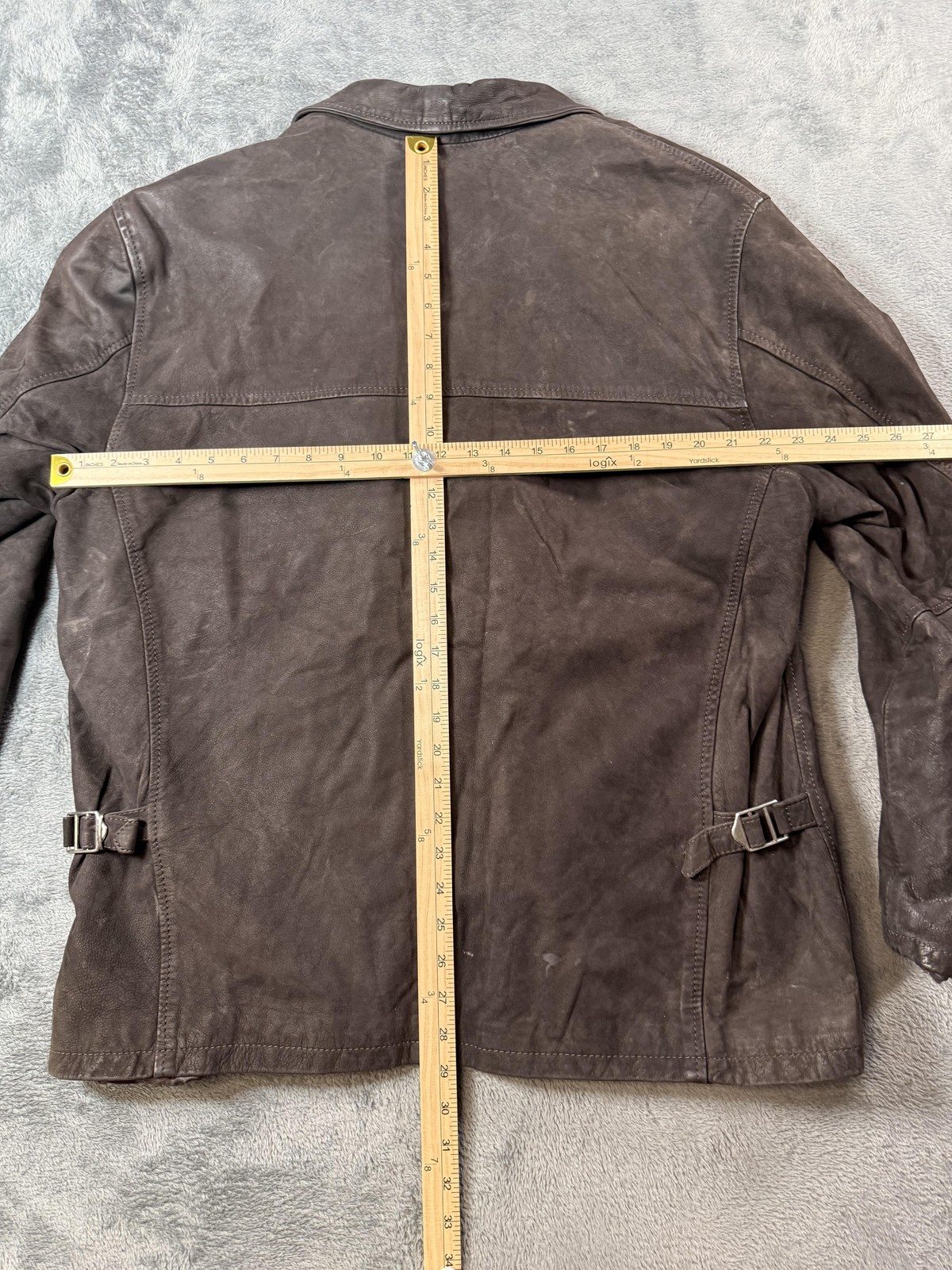 USED Leather Coat Mens 54 Brown Belted Button Front Quilted Overcoat Made Italy