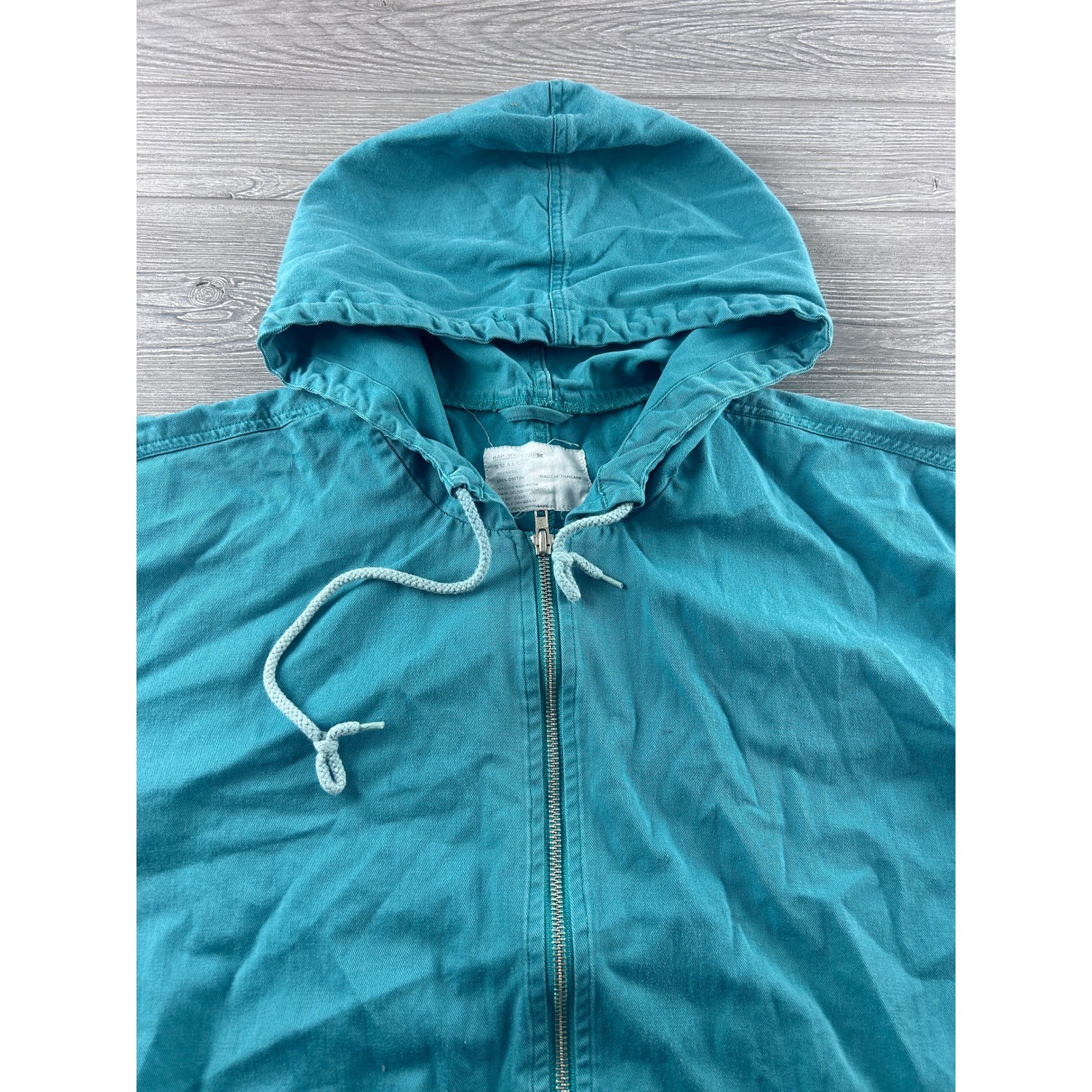 Vintage Gap Warehouse Teal Green Cotton Full Zip Hooded Jacket Small RN 54023