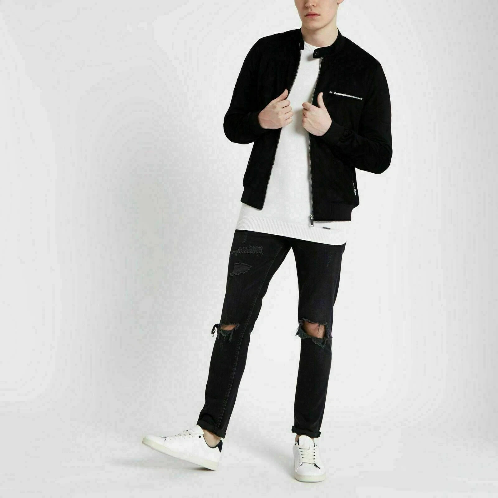 ELEGANT New Men’s Black Suede Leather Jacket 100% Soft lambskin MotoBiker Jacket