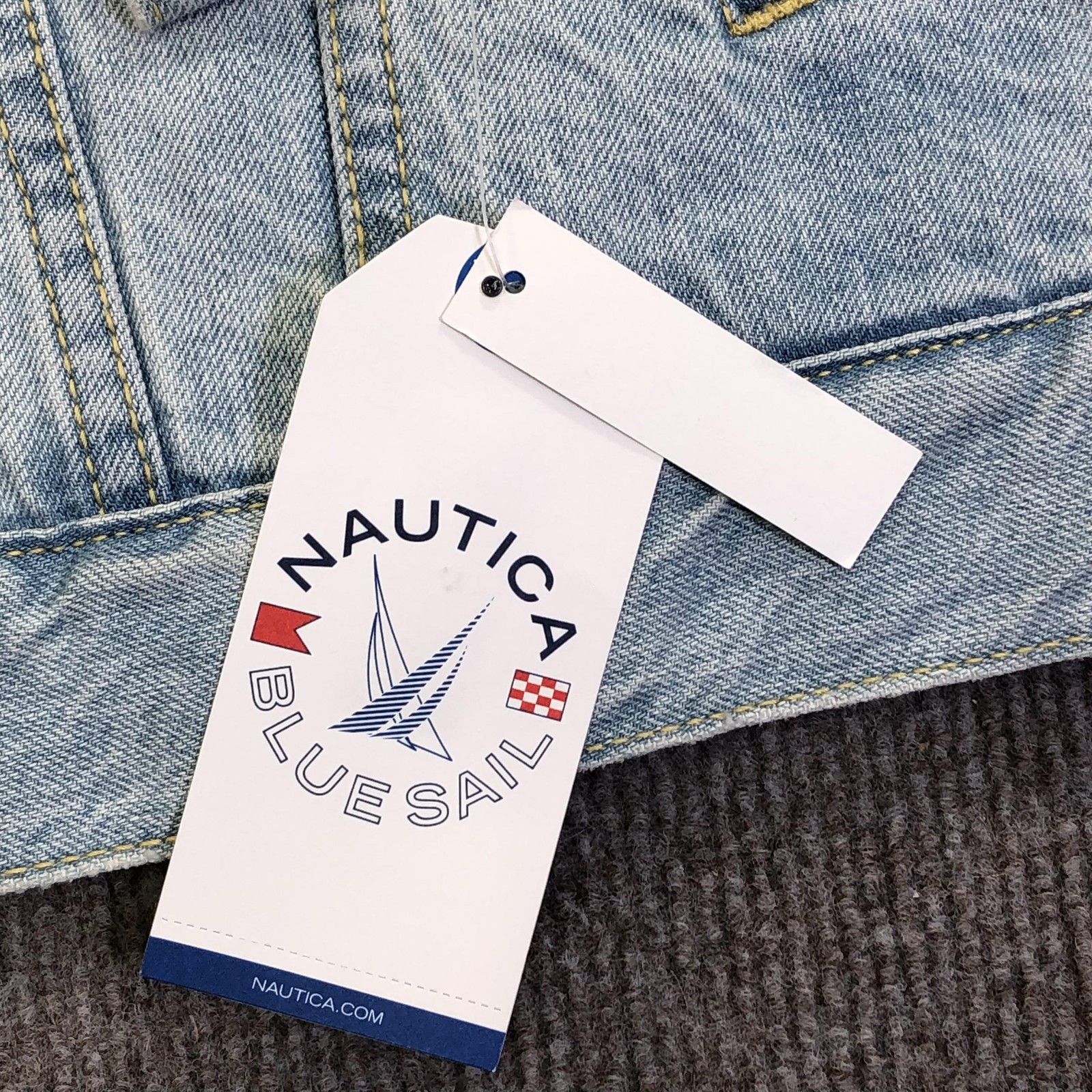 Nautica Jacket Mens Medium Blue Denim Trucker Button Front Blue Sail Biker