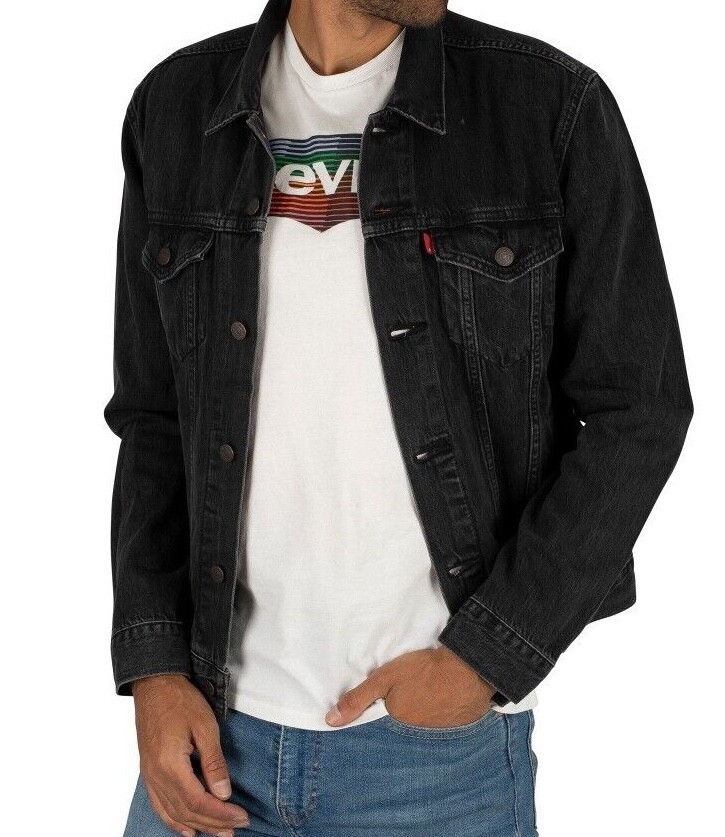 Levi’s Men’s Button Front Cotton Denim Trucker Jean Jacket Black 0405