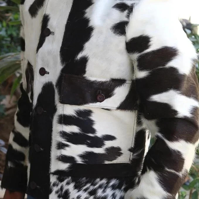 Genuine Cowhide Leather Jacket for Men | Natural Hair-On Cow Skin Fashion Coat
