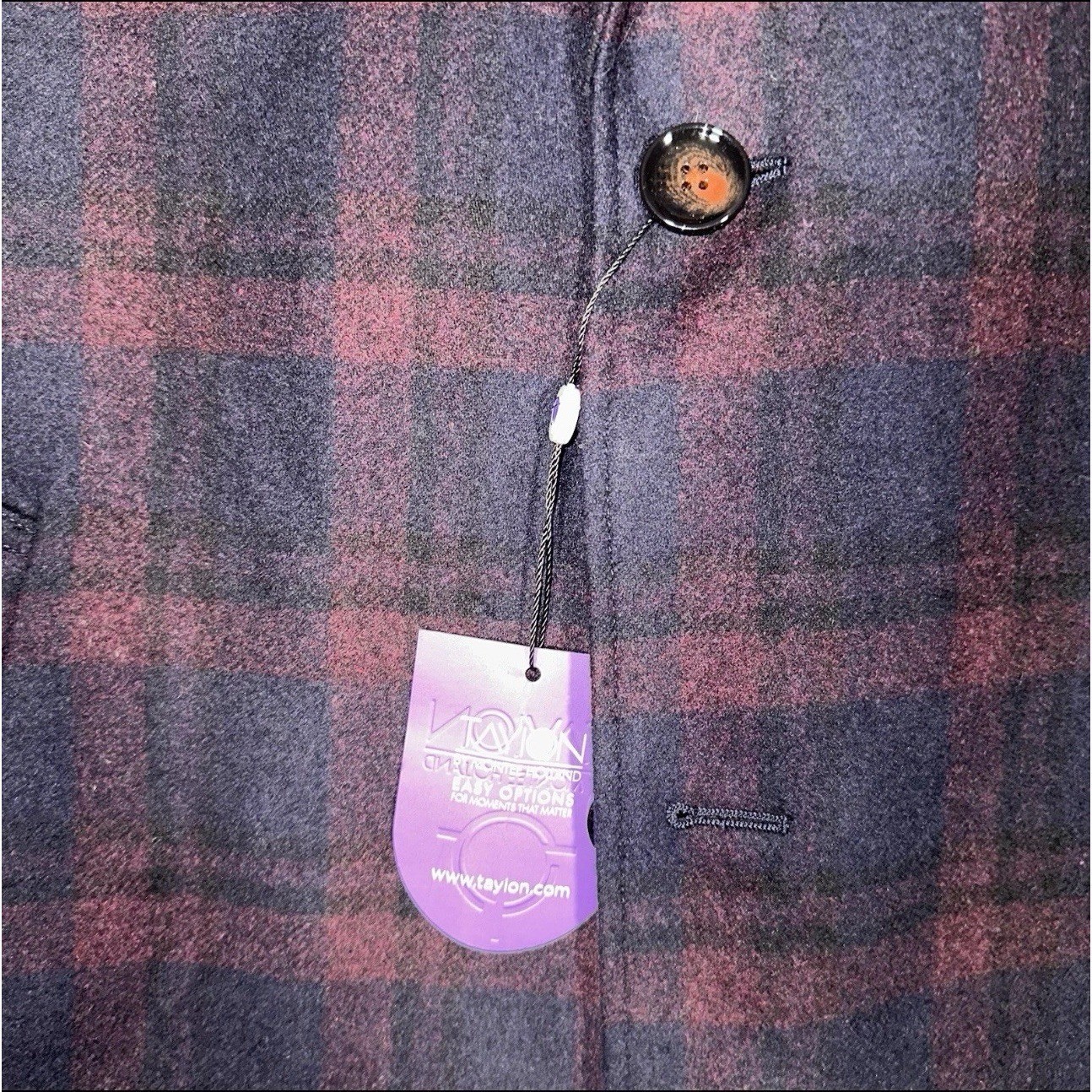 NEW Tayion Collection Overcoat Men Sz 42L Navy Plaid Wool Luxury Winter MSRP$495
