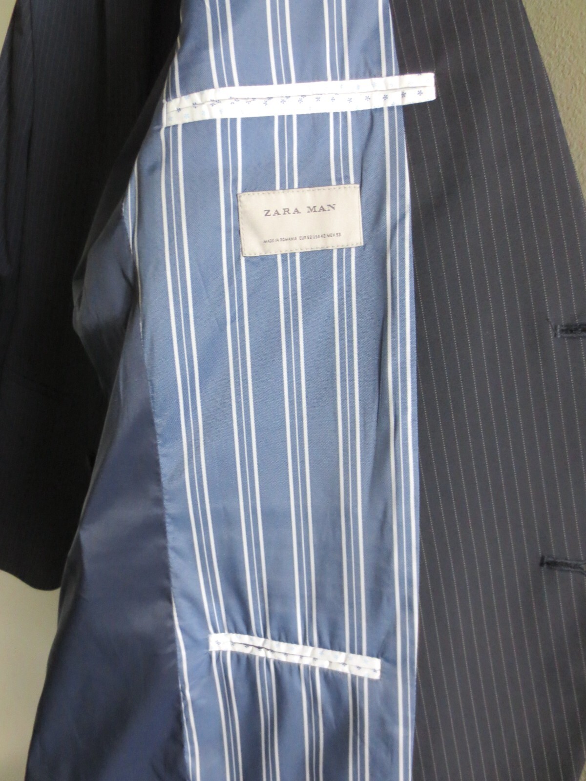 NWOT ZARA MAN PINSTRIPE SUIT JACKET BLAZER NAVY BLUE Sz-42