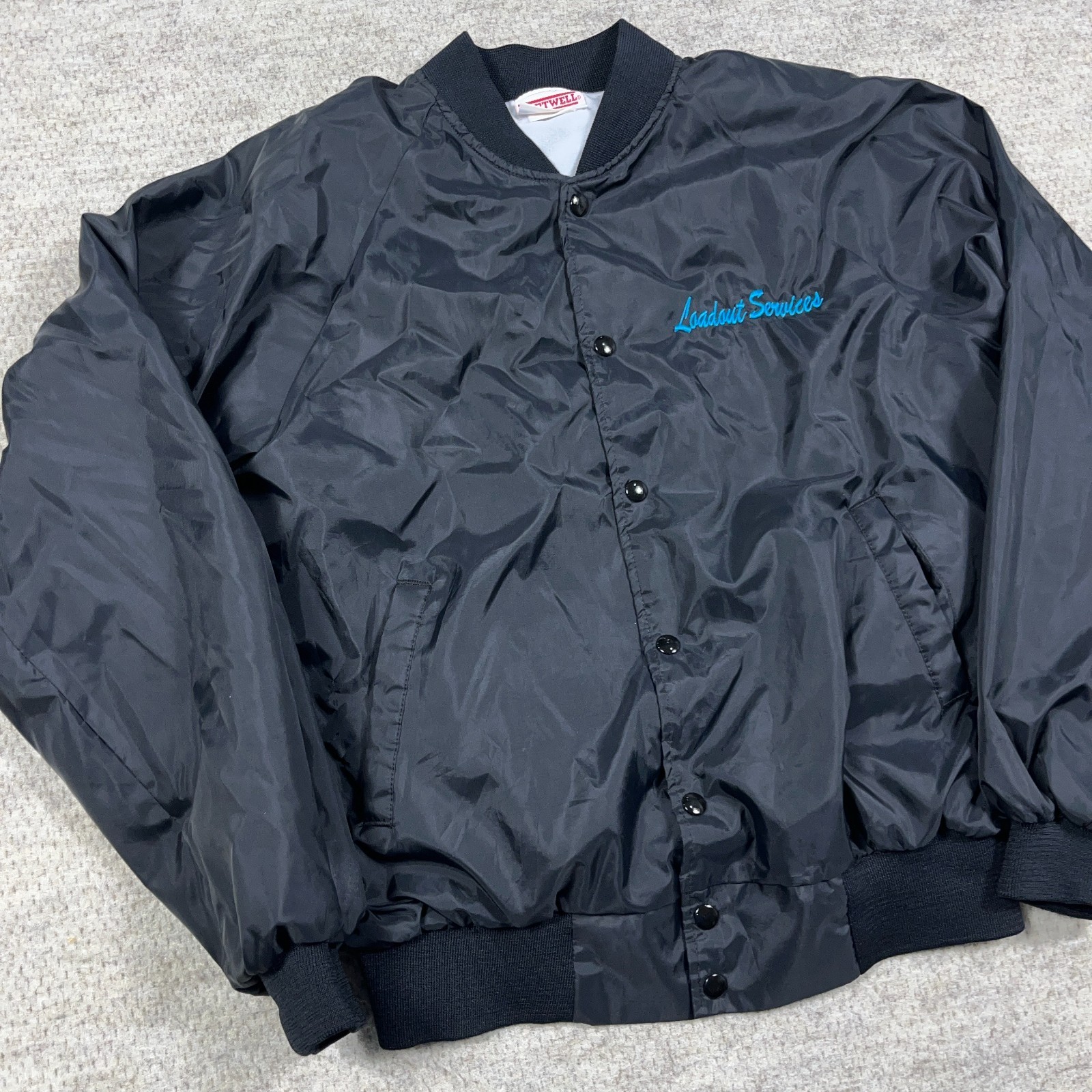 Vintage Satin Jacket Men Large Black Bomber Made In USA 80s 90s Lined Hartwell