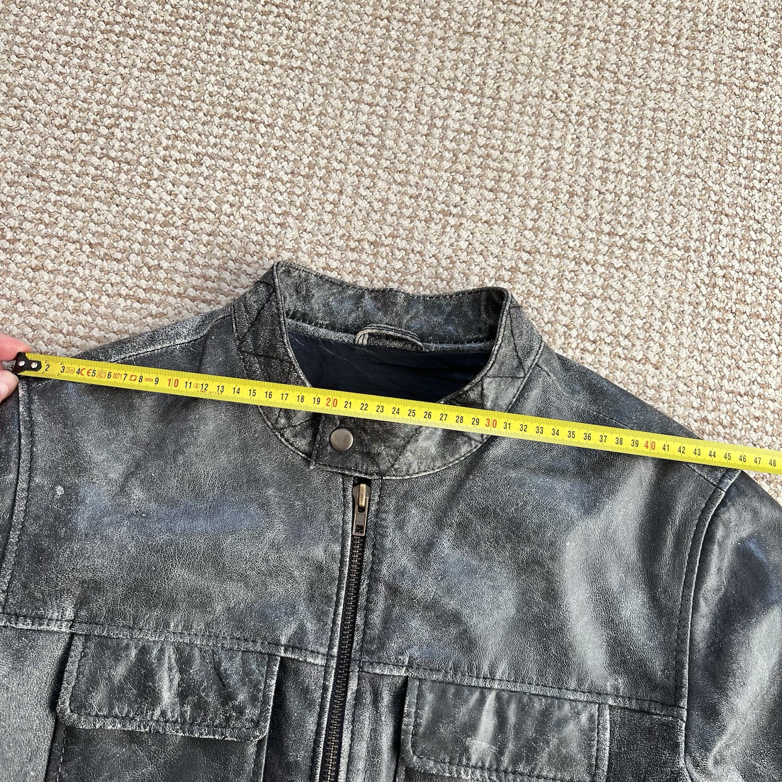 Vintage 90s Avant-garde Faded Gray Leather Jacket Yes or No Size M