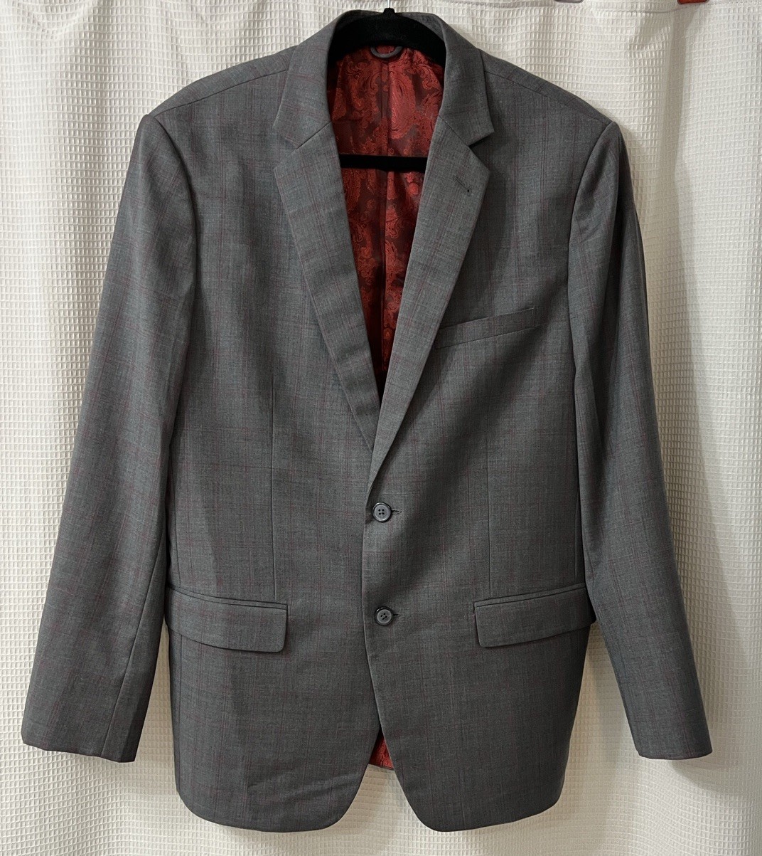 Rajah Custom Made Luxury Design Gray Check Wool Red Lined Blazer Jacket Sz 44 R