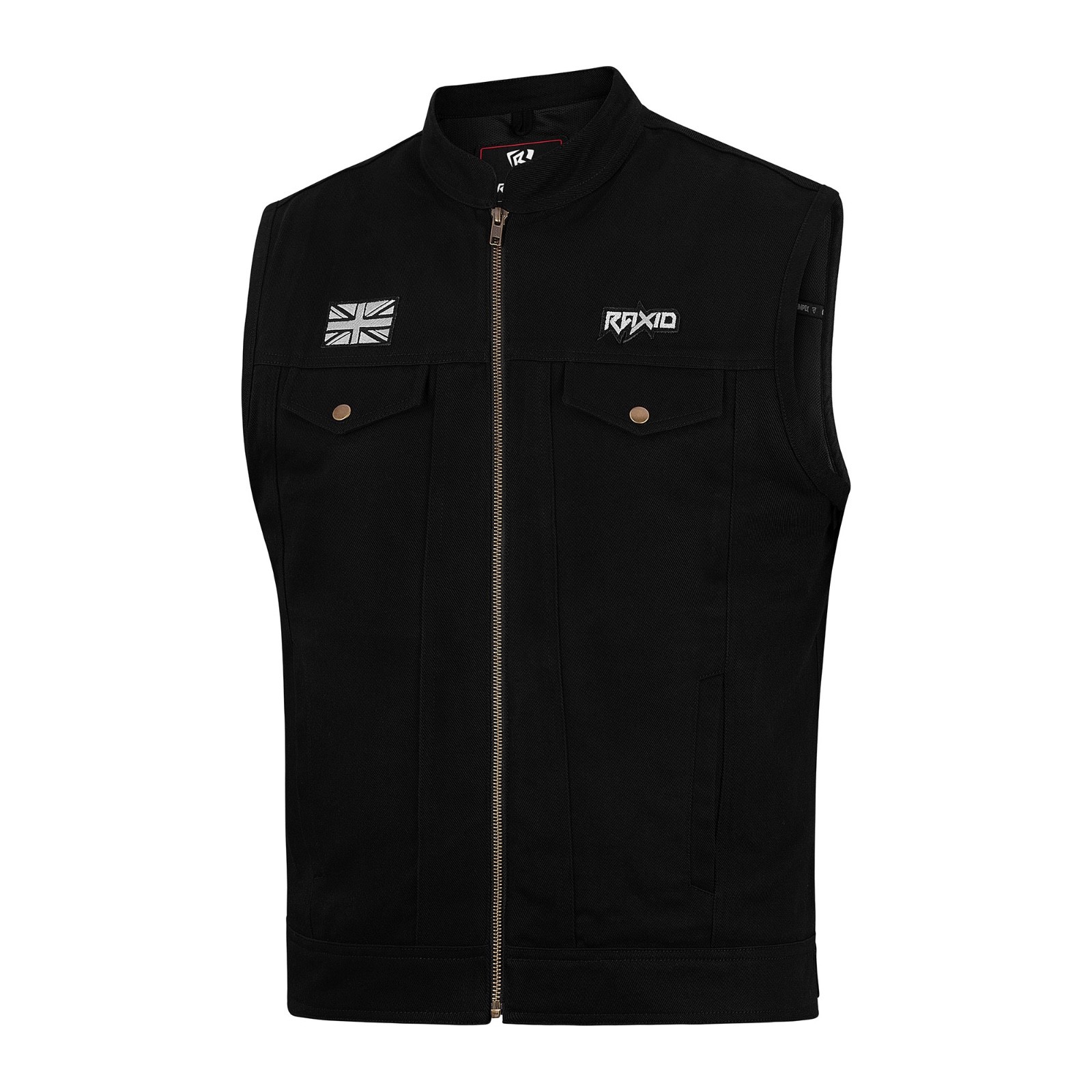 RAXID New Cuts Black Collared Denim Motorcycle Vest for Riders Unisex Adults