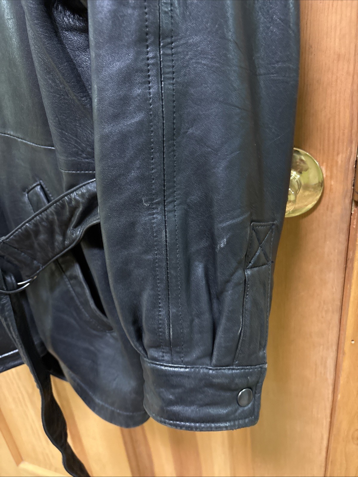 Andrew Marc Black Soft Luster Leather Jacket Zipper & Belt Vintage Size Large