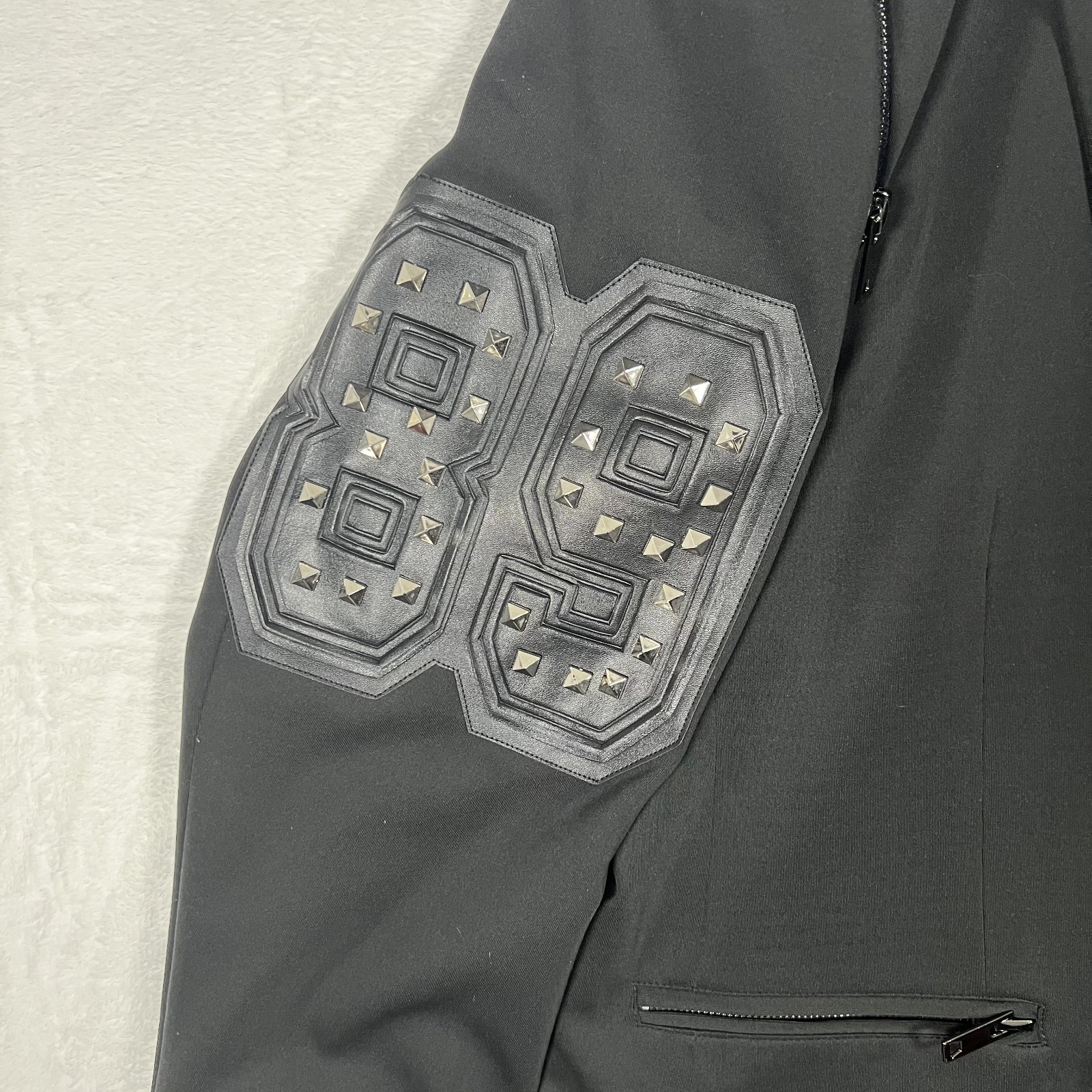 BR-X by Biarelli Mens Blazer 3XL Big Tall Black Studded Patch Sport Coat