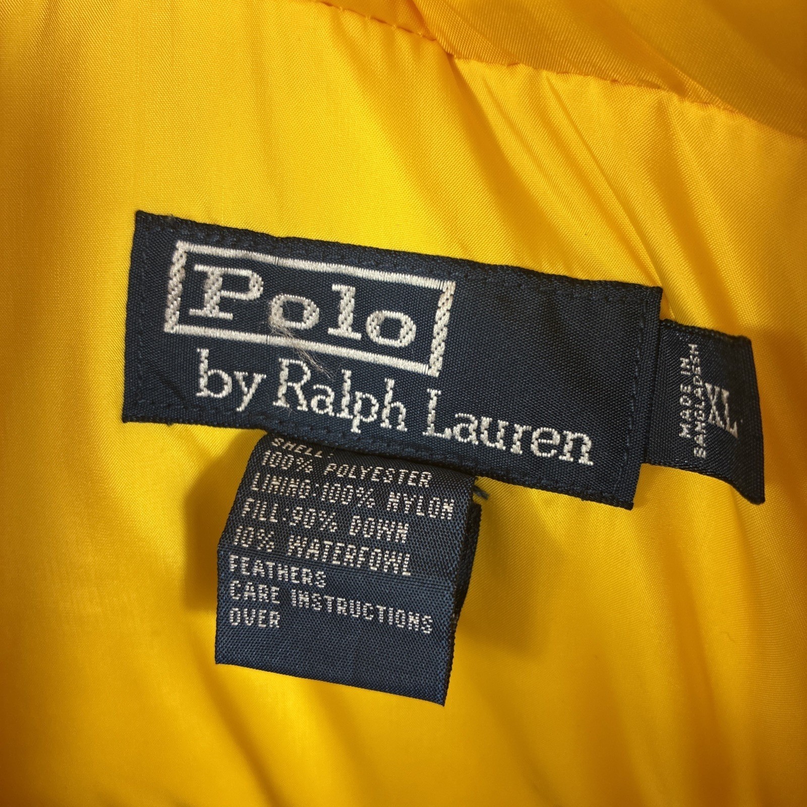Polo Ralph Lauren Men’s Down Puffer Jacket XL Yellow 4 Pockets Drawstring Waist