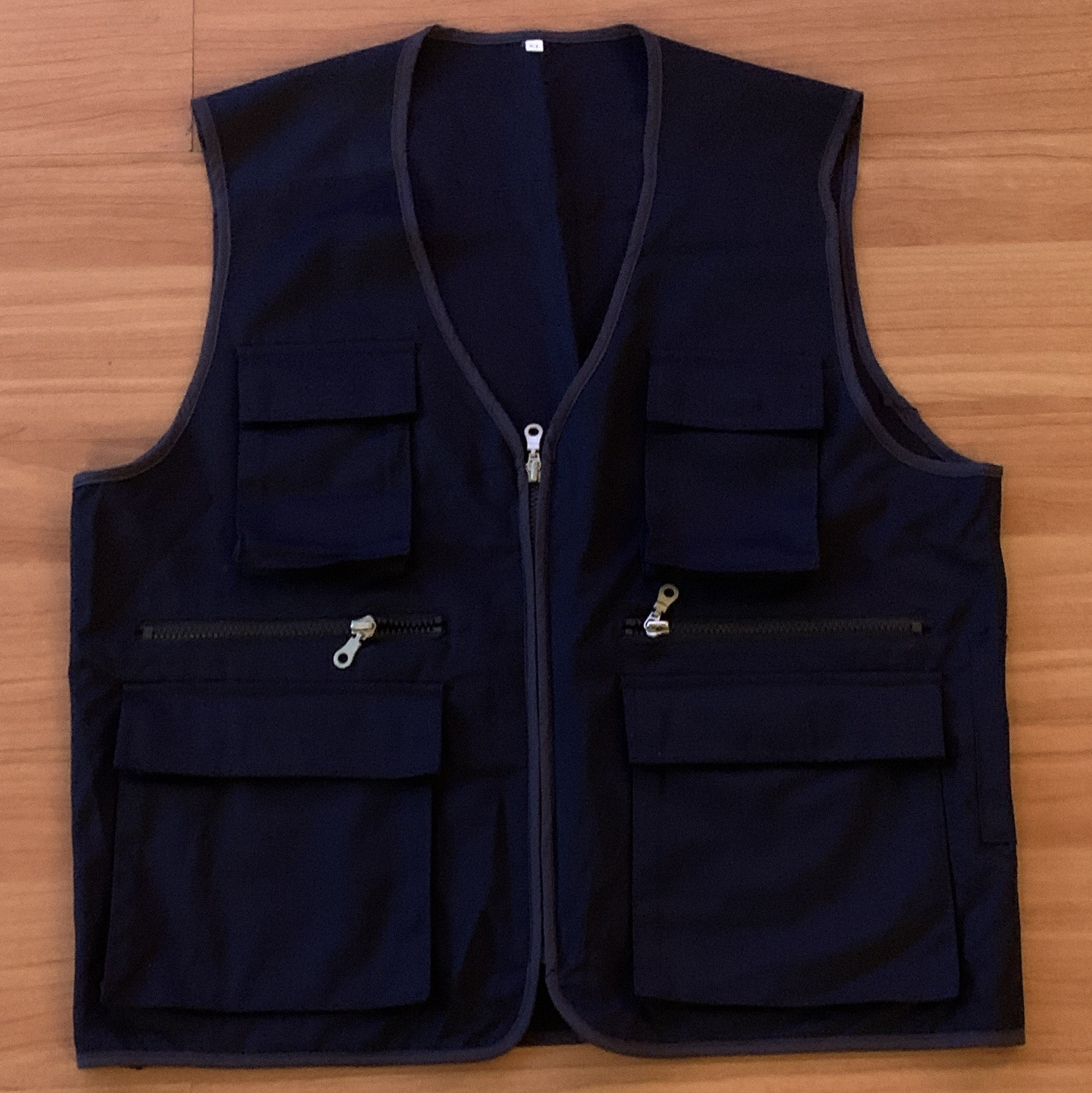 Men’s Black Utility Vest Zip Front Multi-Pocket V-Neck Regular Fit XL