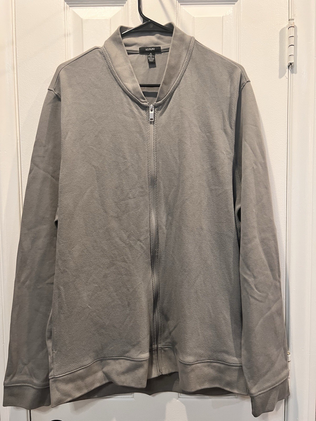 Alfani Mens Size XL Gray Textured Pique Knit Full Zip Bomber Jacket Sweater Coat