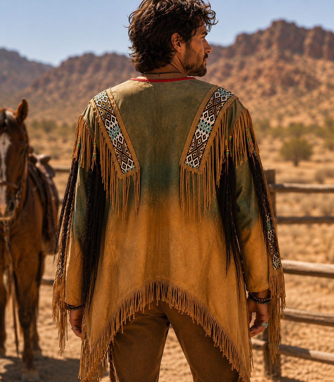 Native American Western Wear Suede Leather Jacket Fringes & Beads Work War Shirt