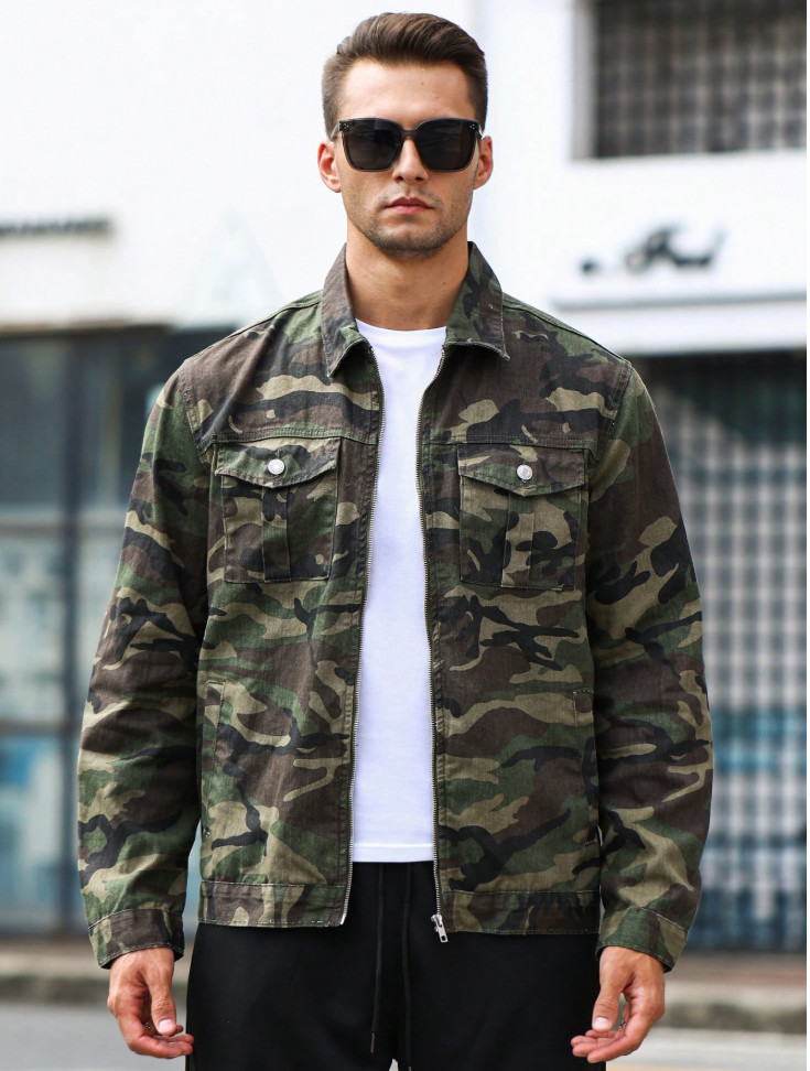 Men’s Camouflage Jacket, Casual Zip‑Up Military Style Lightweight Outerwear Coat