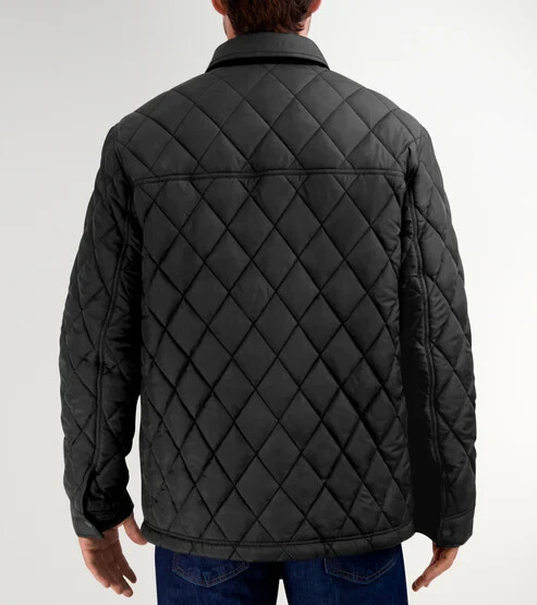 Cole Hann Men Zip & Snap Button Sherpa Lined Diamond Black Quilted Jacket Sz XL