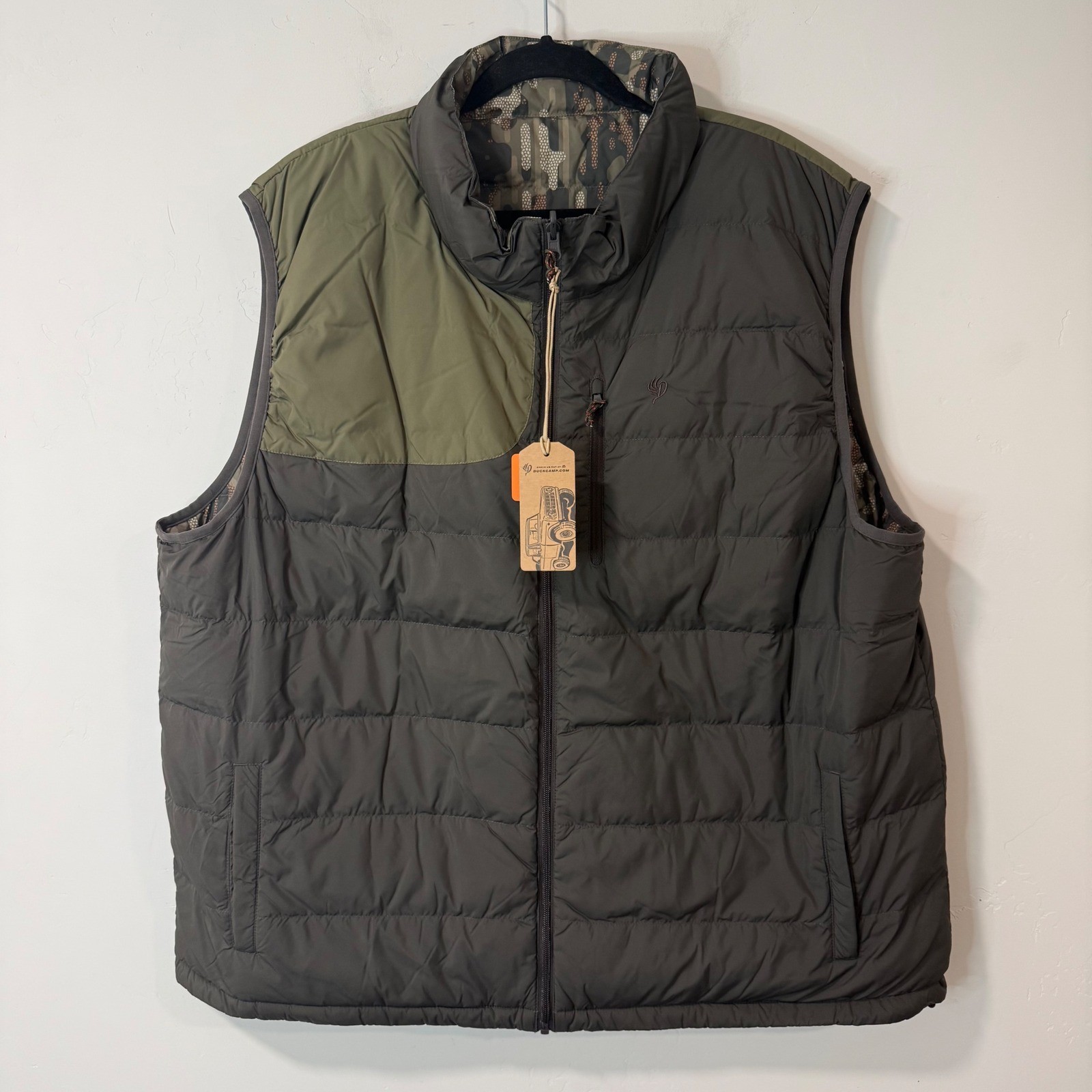 Duck Camp Mens DryDown Vest XXXL Green Camo NEW 800 Fill Reversible Puffer