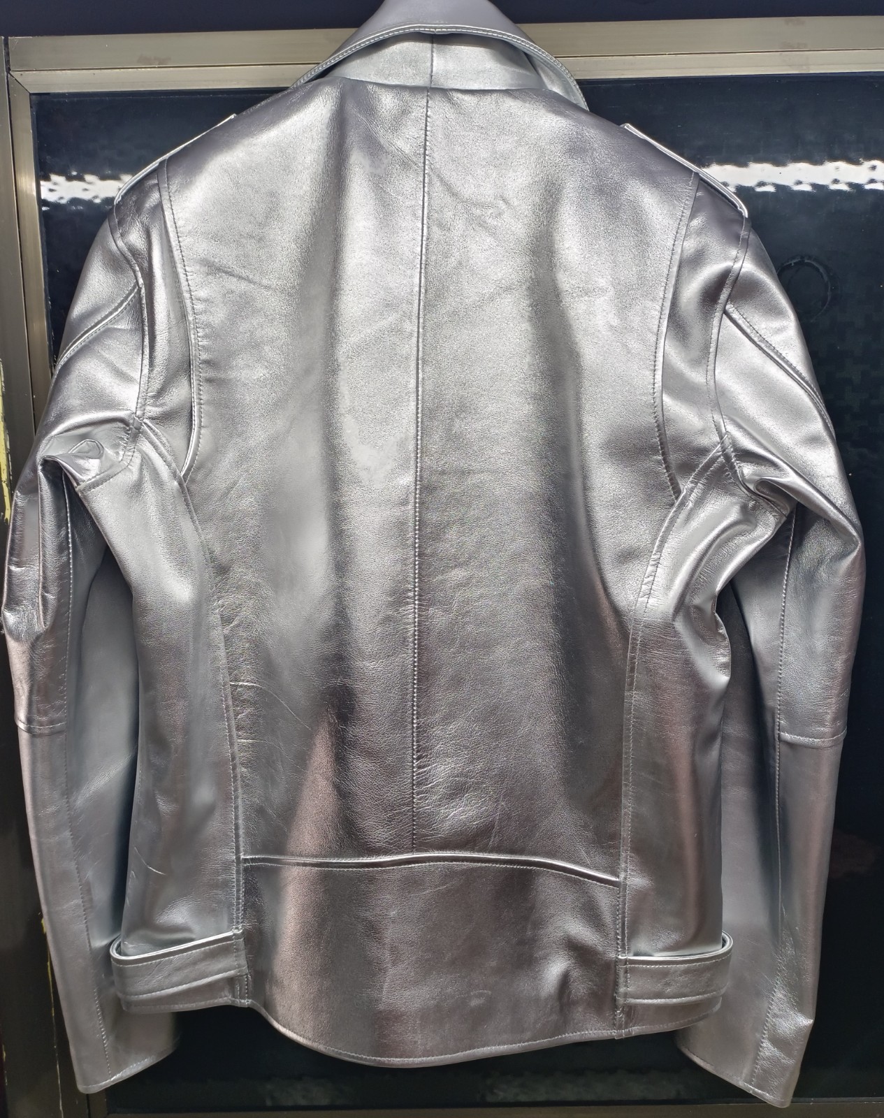 Men’s Stylish 100% Genuine Lambskin Leather Handmade Silver Casual Biker Jacket