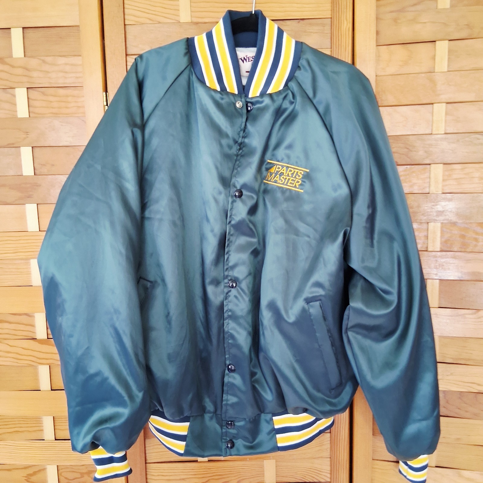 Vintage Westark Jacket Mens XL Satin Parts Master Green embroidery USA
