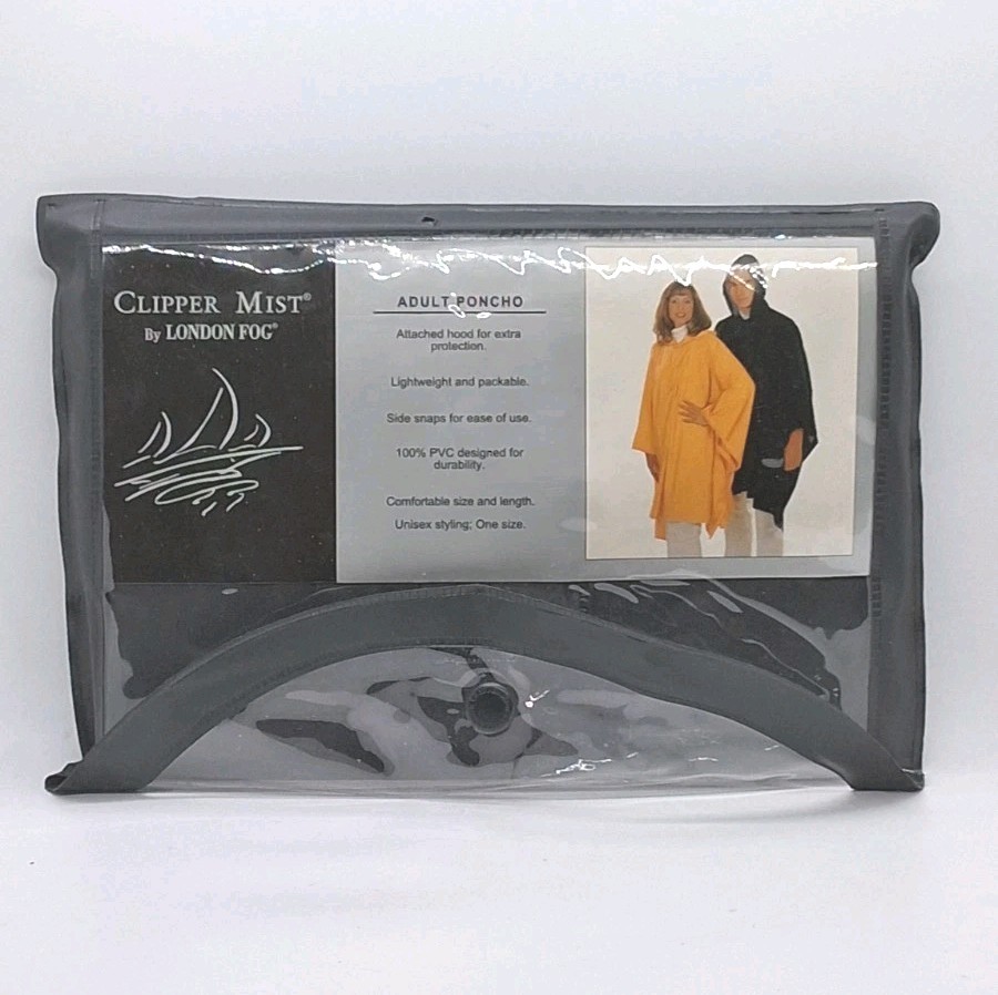 Clipper Mist By London Fog Adult Men’s Poncho Rainwear One Size Black NEW