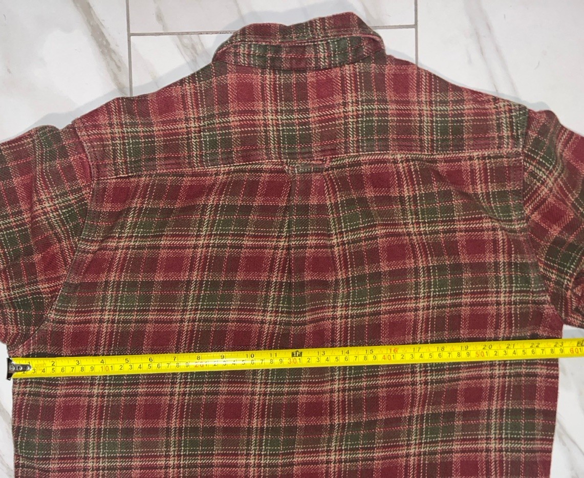 Mens L Orvis Heavy Weight Flannel Shirt Thick Jacket Plaid Button Up Pockets