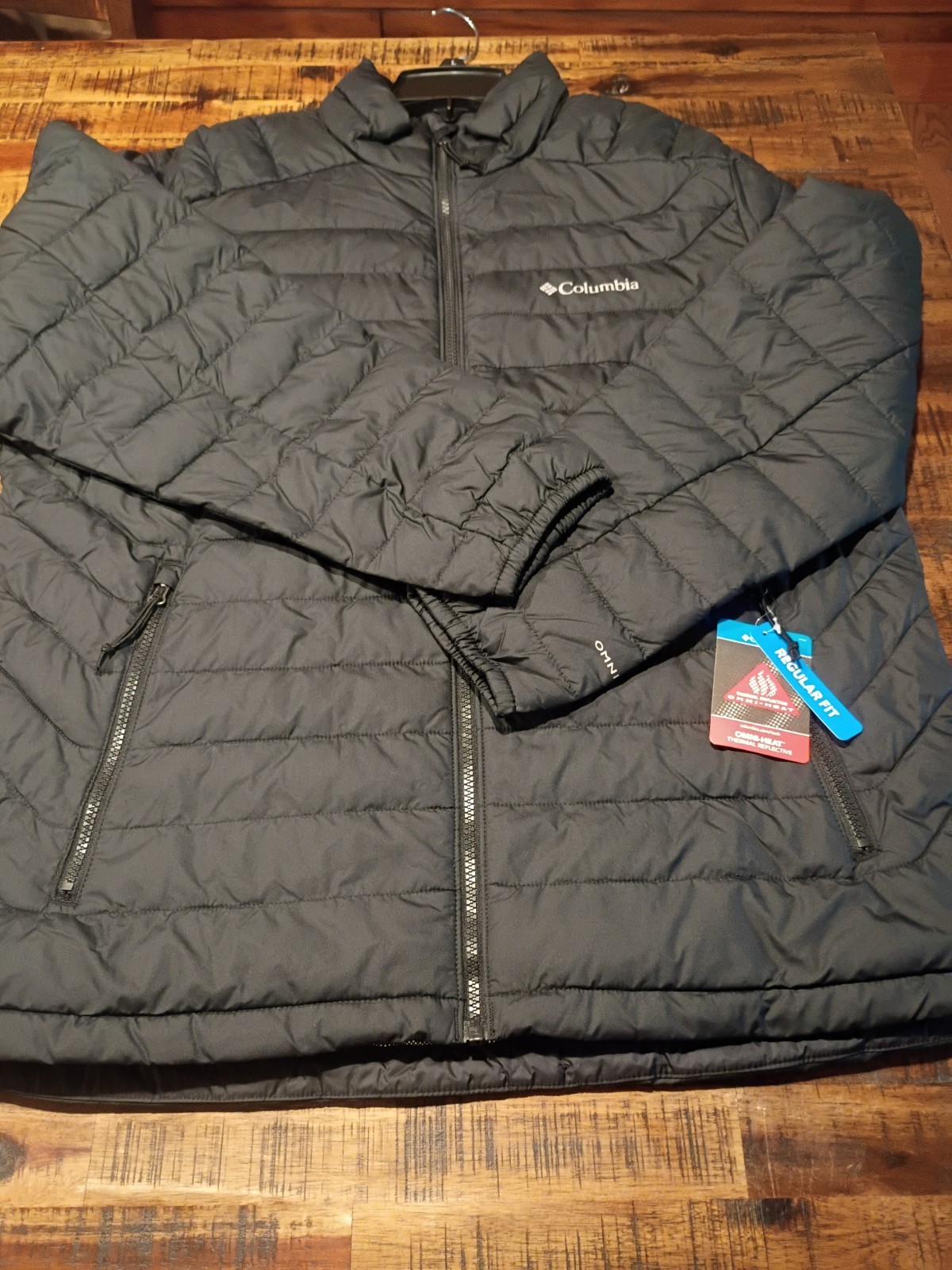 MENS Columbia White Out Omni Heat SILVER DOT Puffer Jacket Black Sz Large