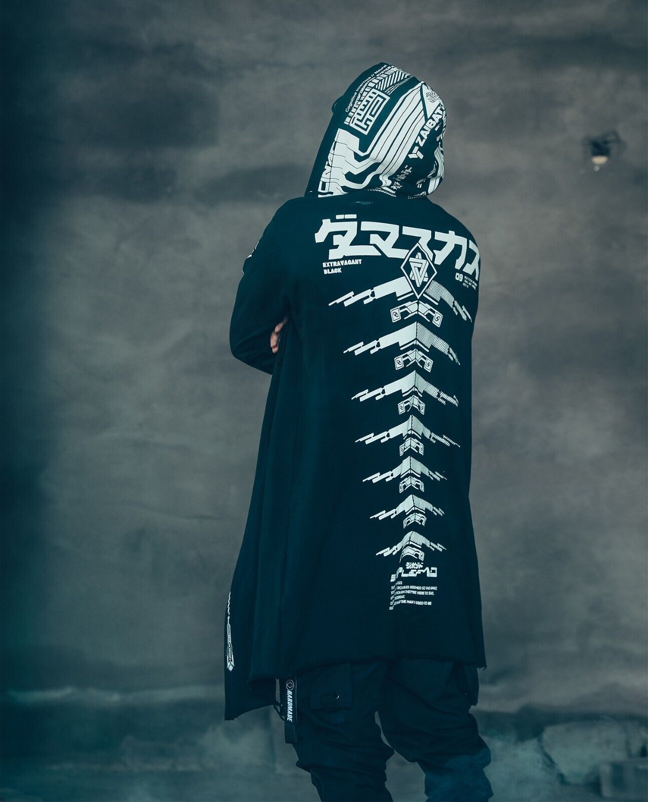 Niepce Unisex Cyber Alien Trench Coat Hooded Techwear Graphic Jacket