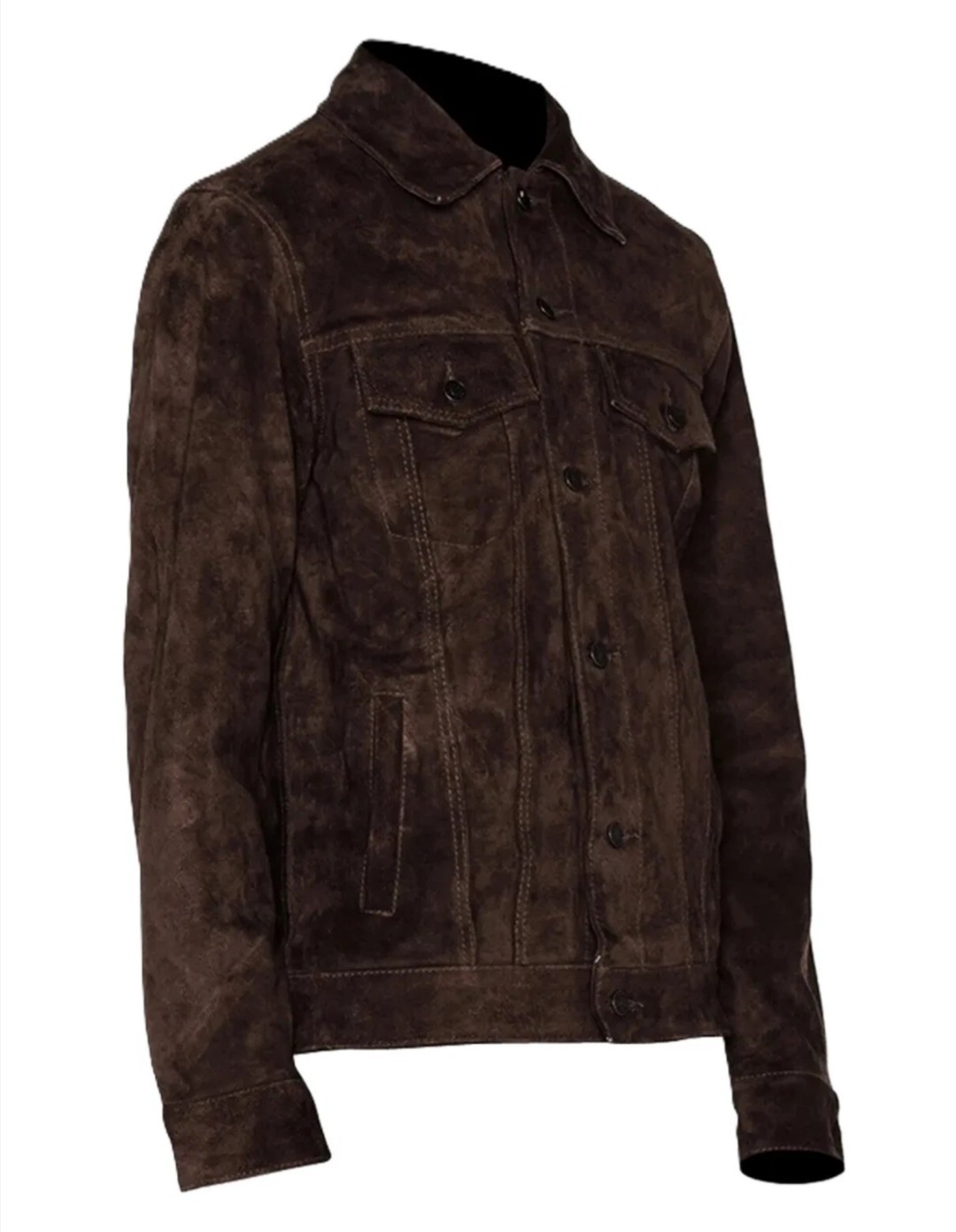 Men’s Dark Brown Genuine Suede Leather Trucker Jacket Denim Style Classic Jacket