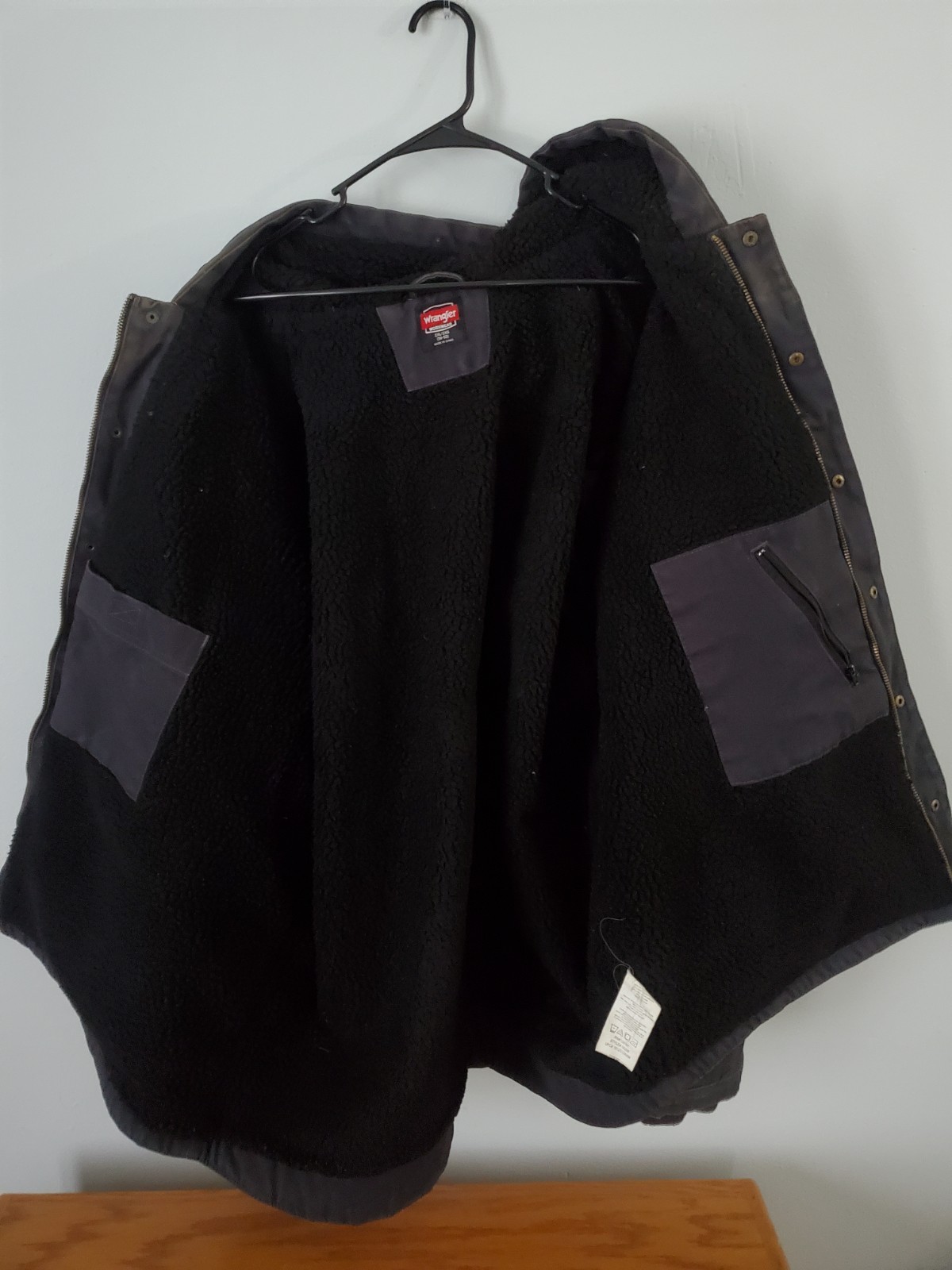 Wrangler Men’s Workwear Solid Black Hooded Work Jacket Size 2XL Sherpa Lined