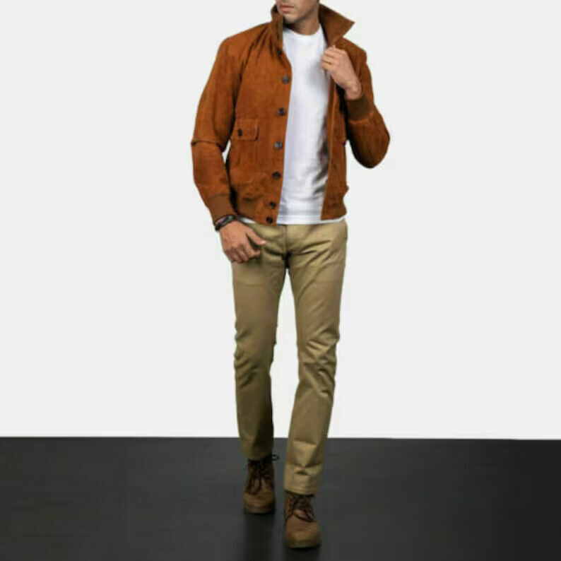Zipper Designer Suede Tan Handmade Men 100% Lambskin Leather Biker Party Jacket