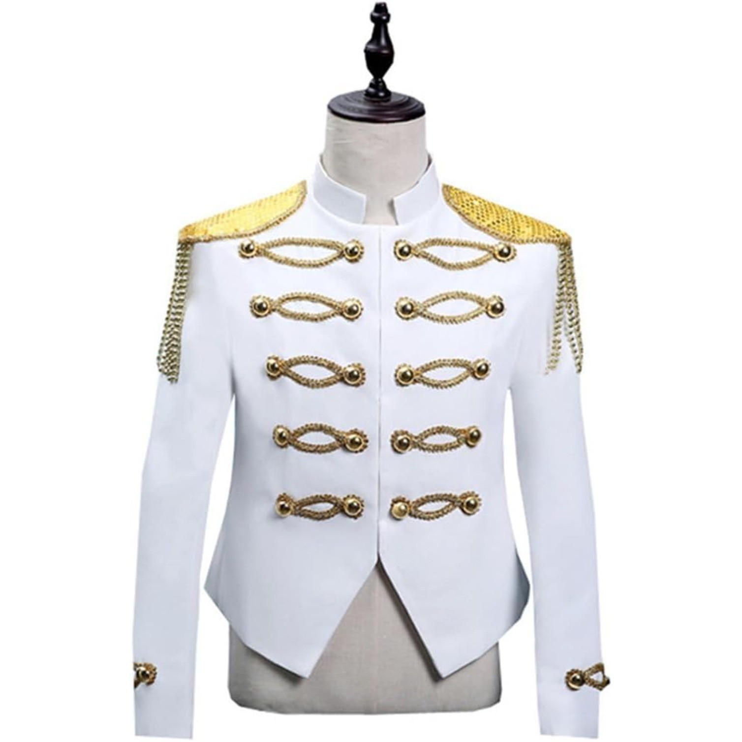 White Steampunk Gothic Blazer Jacket Men Military Marching Band Drummer Costume