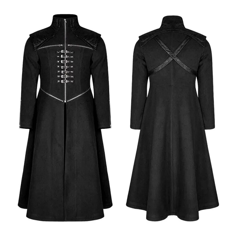 Men Gothic Steampunk Long Trench Coat Black Victorian Cotton Tailcoat Hellraiser