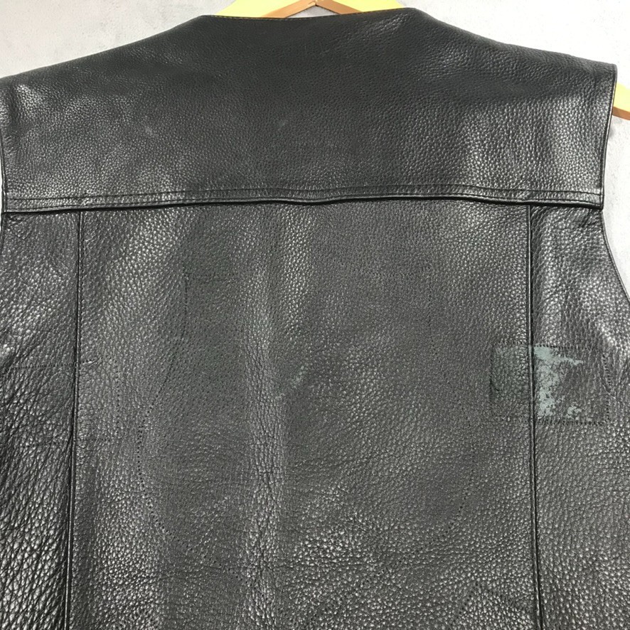 Milwaukee Biker Vest Men’s 48 Black Leather Lace Up Fringe Sides Motorcycle *